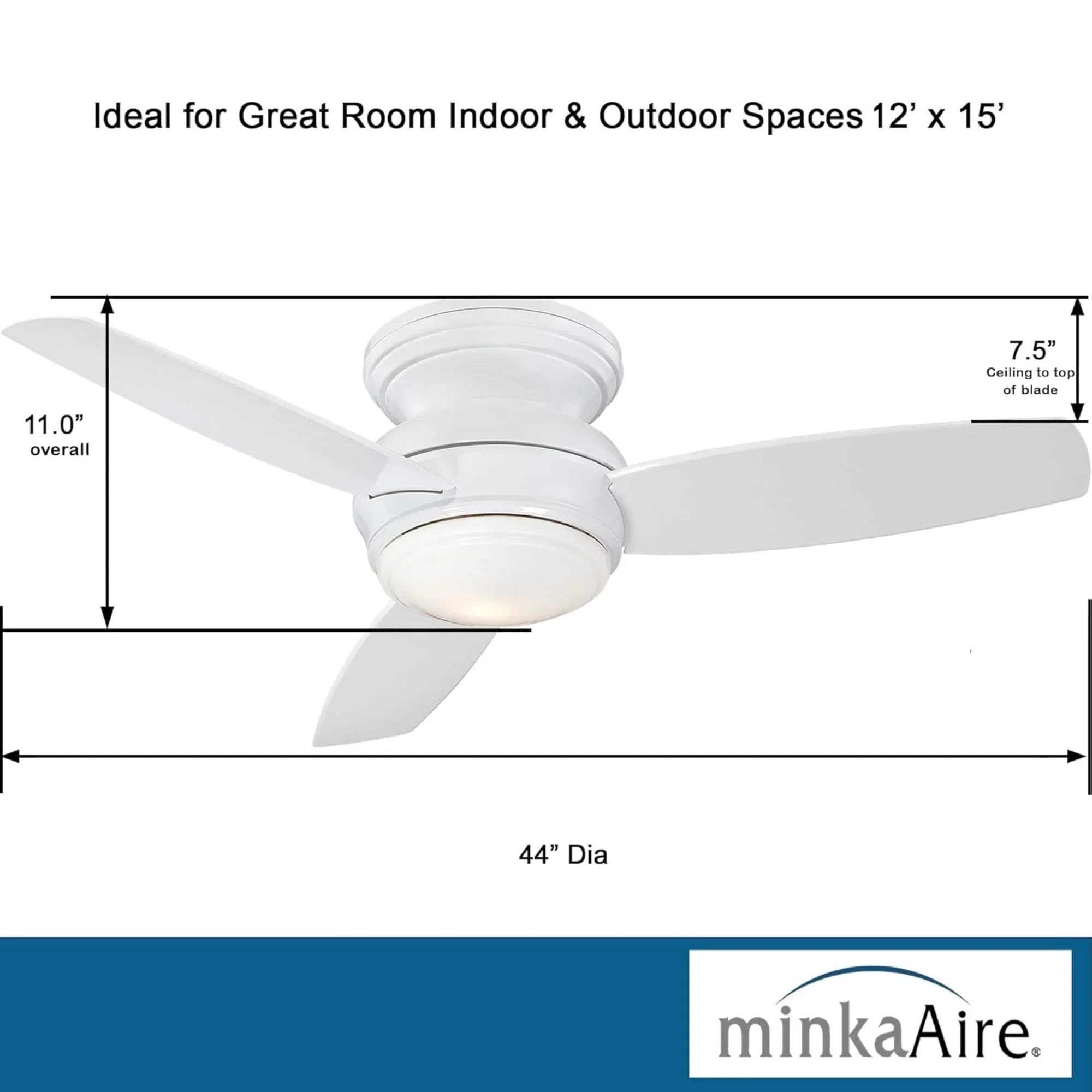 Traditional Concept LED 44" White Outdoor Hugger Ceiling Fan with Wall Control