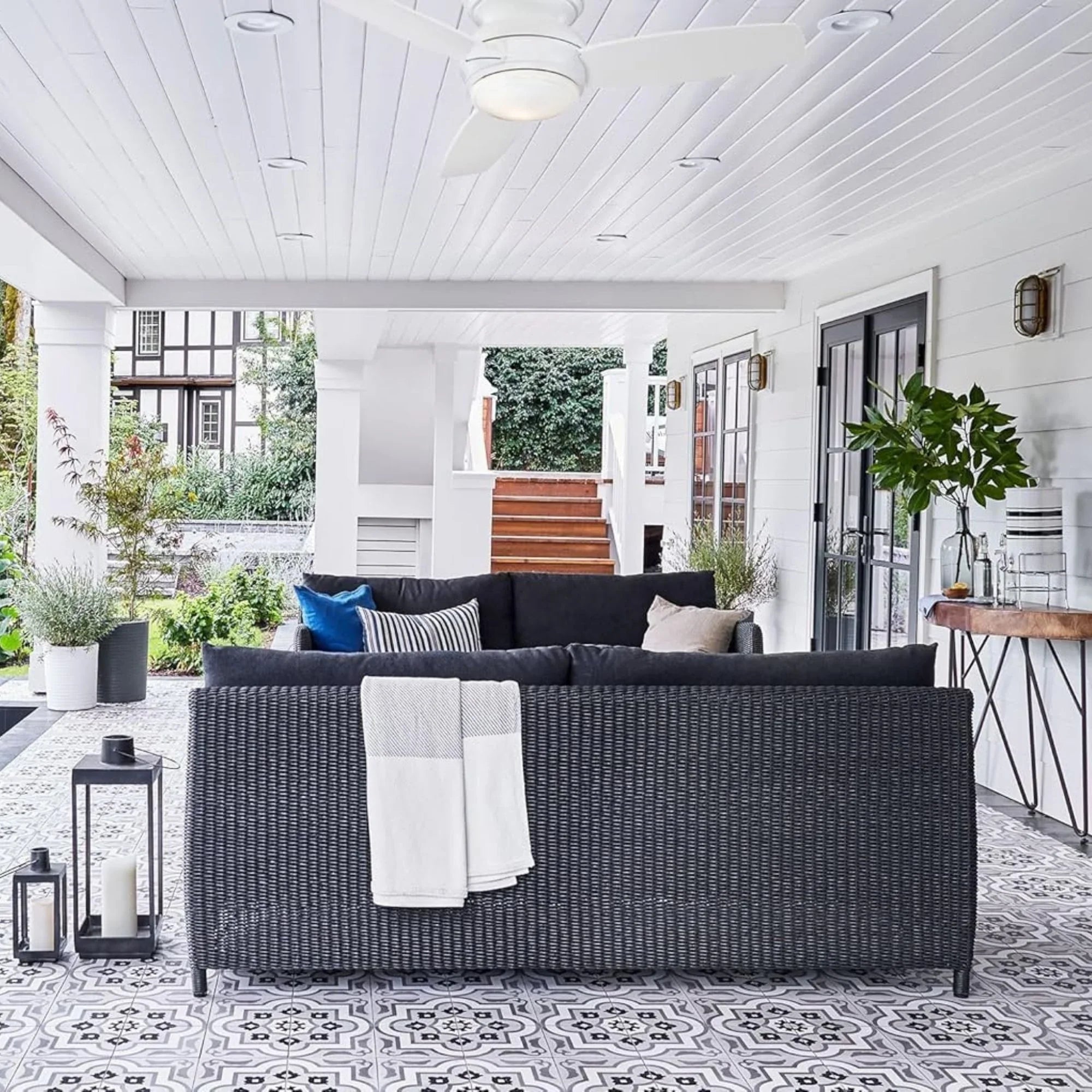 Traditional Concept LED 44" White Outdoor Hugger Ceiling Fan with Wall Control