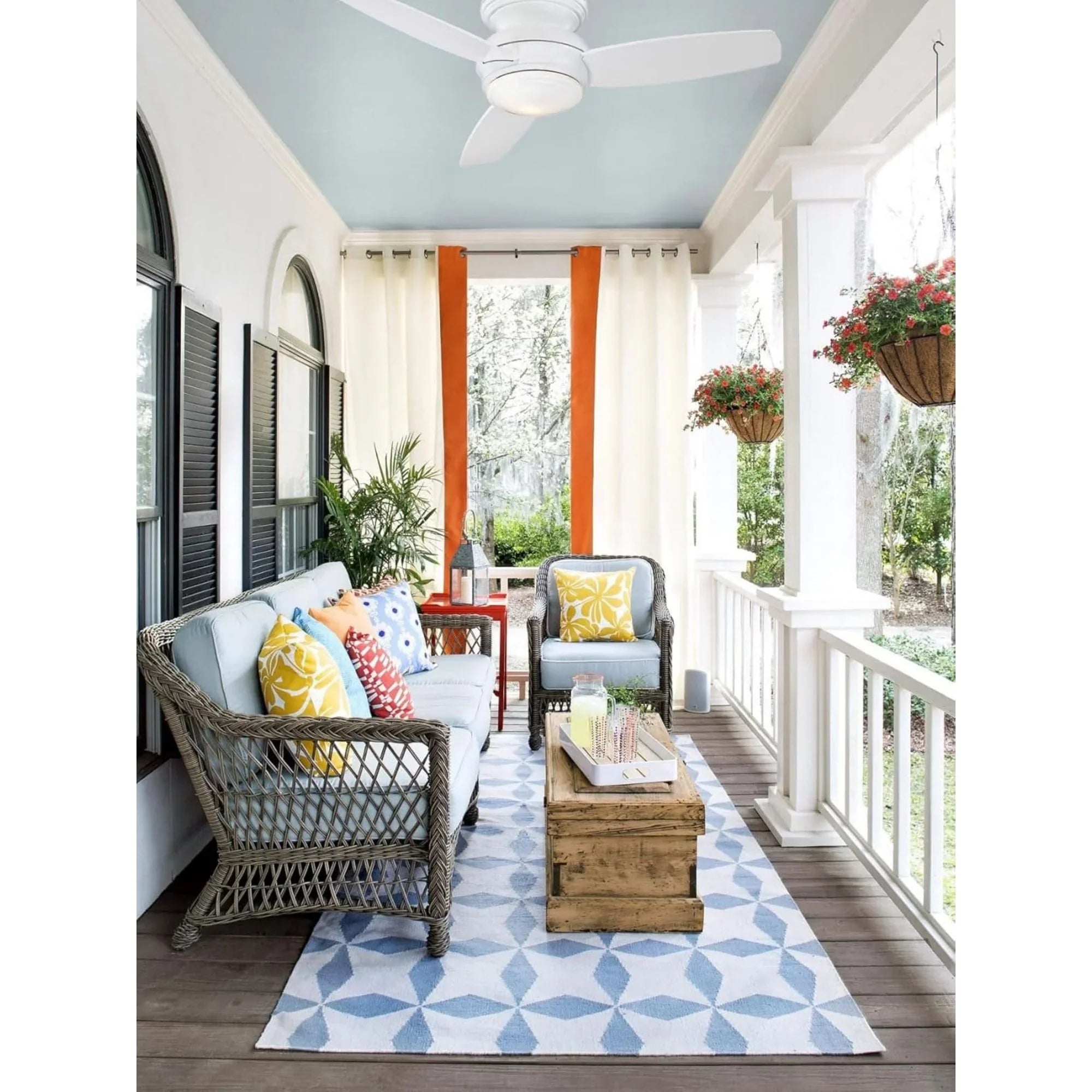 Traditional Concept LED 44" White Outdoor Hugger Ceiling Fan with Wall Control