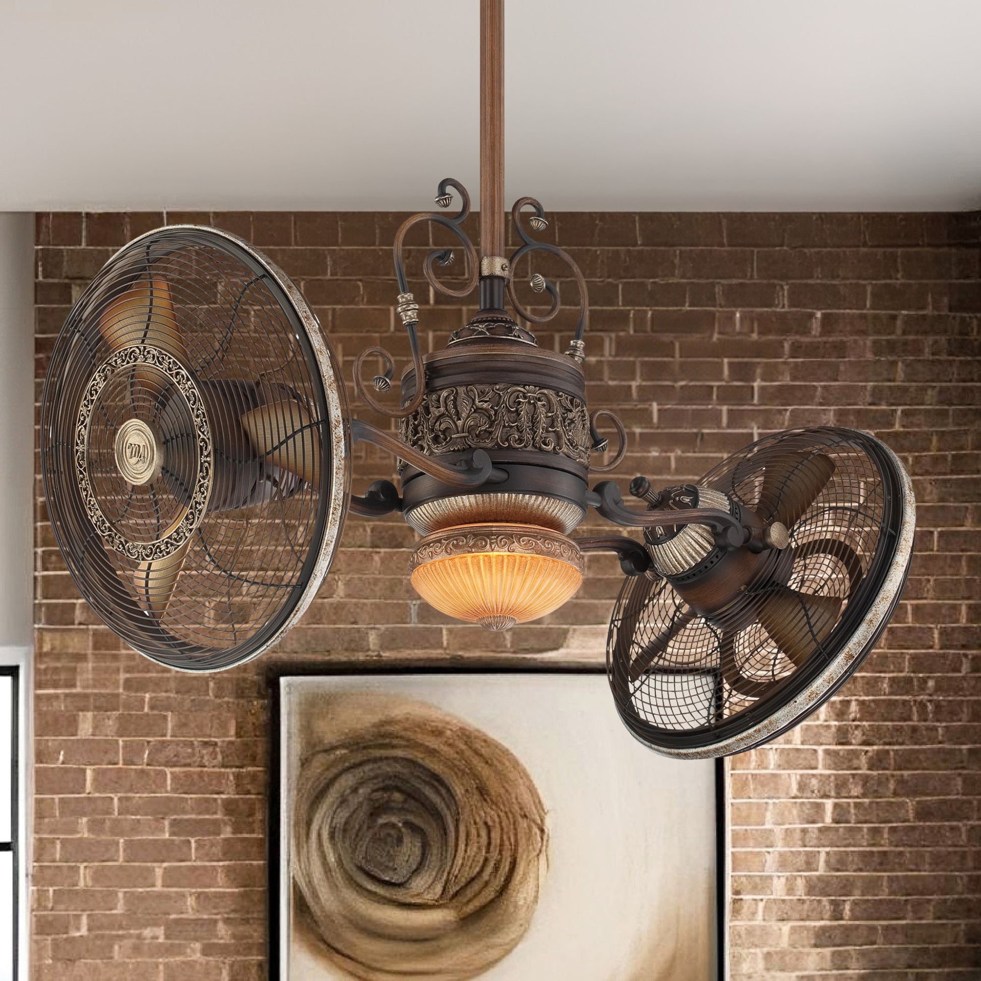 Traditional Gyro LED 42" Dual Ceiling Fan with Wall Control, Belcaro Walnut - Bees Lighting