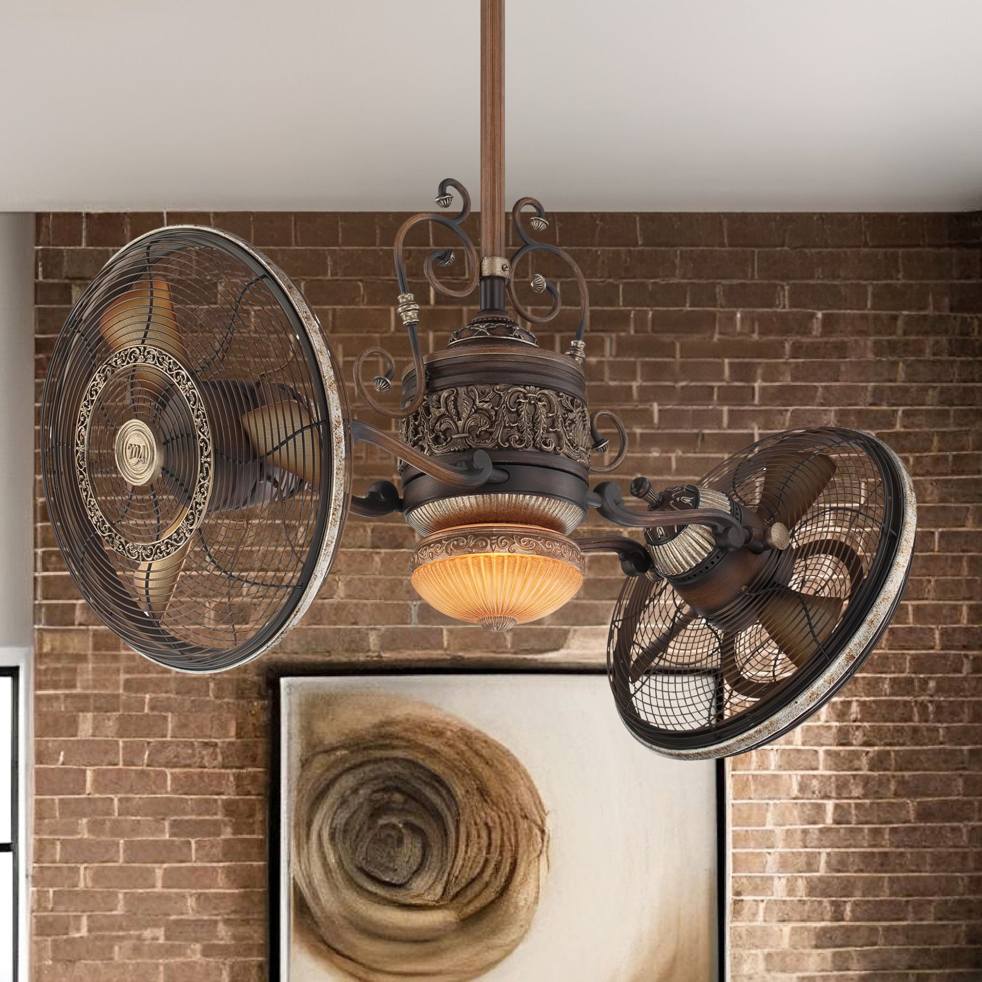 Traditional Gyro LED 42" Dual Ceiling Fan with Wall Control, Belcaro Walnut - Bees Lighting