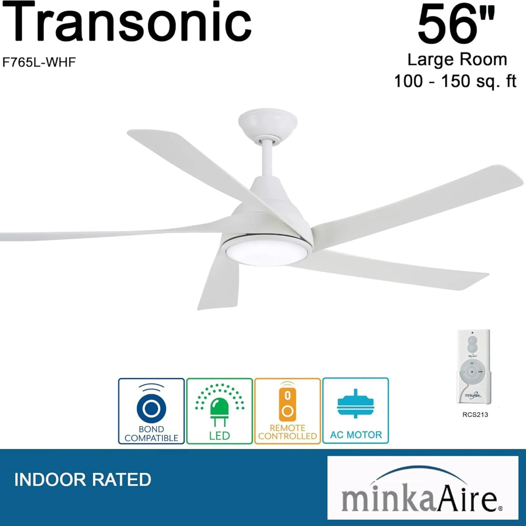 Minka Aire - Transonic 56" LED Ceiling Fan with Remote, Flat White | Bees Lighting