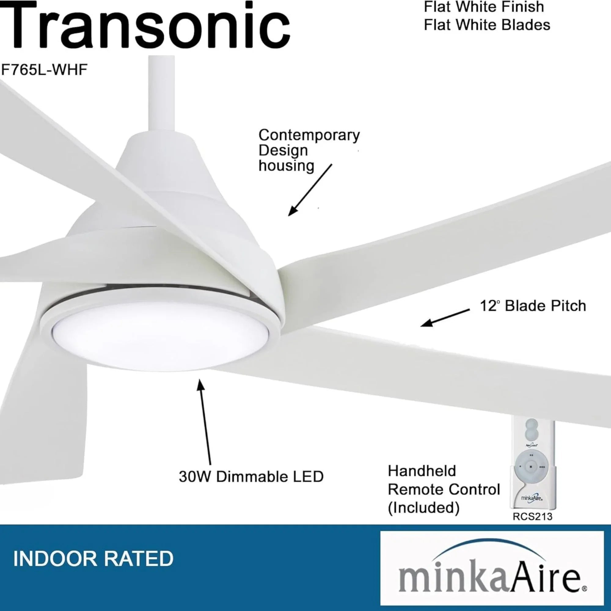 Minka Aire - Transonic 56" LED Ceiling Fan with Remote, Flat White | Bees Lighting