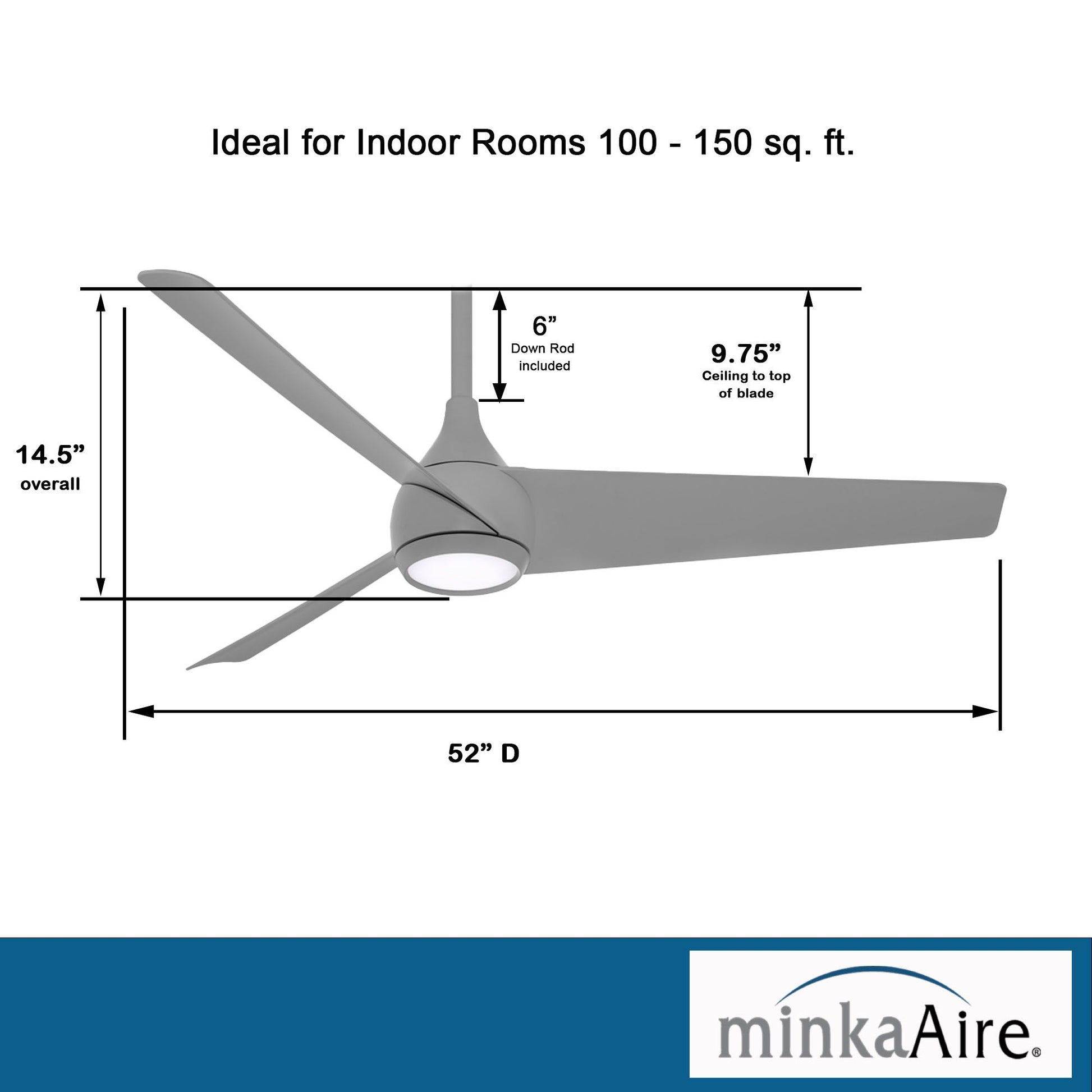 Twist LED 52" Smart Ceiling Fan with Remote, Grey - Bees Lighting