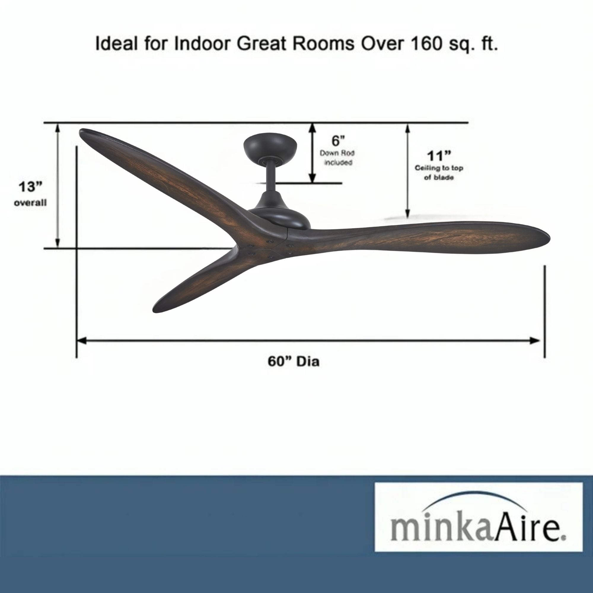 Vapor 60" Ceiling Fan with Remote, Black Coal with Toned Koa Wood Blades