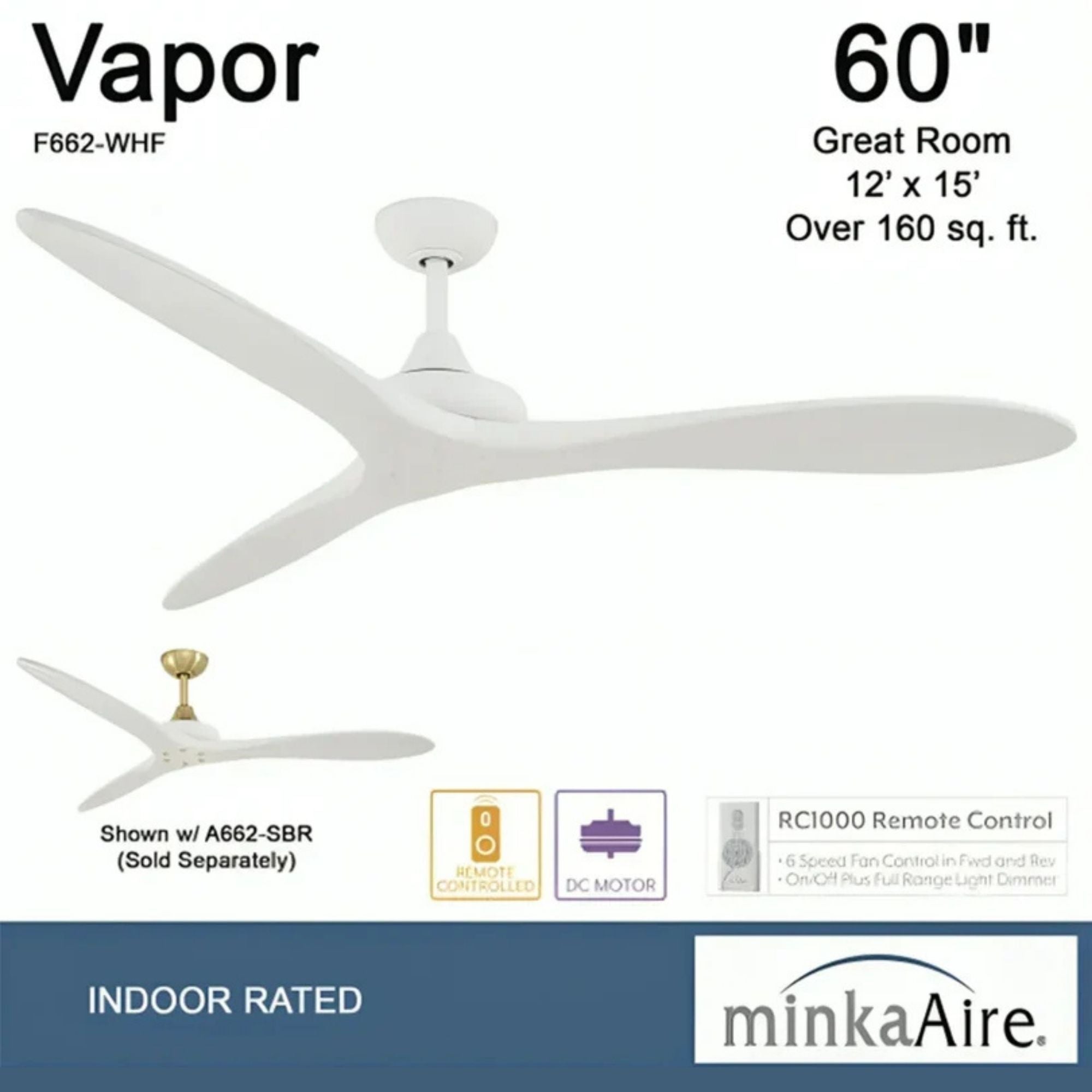 Vapor 60" Ceiling Fan with Remote, Flat White
