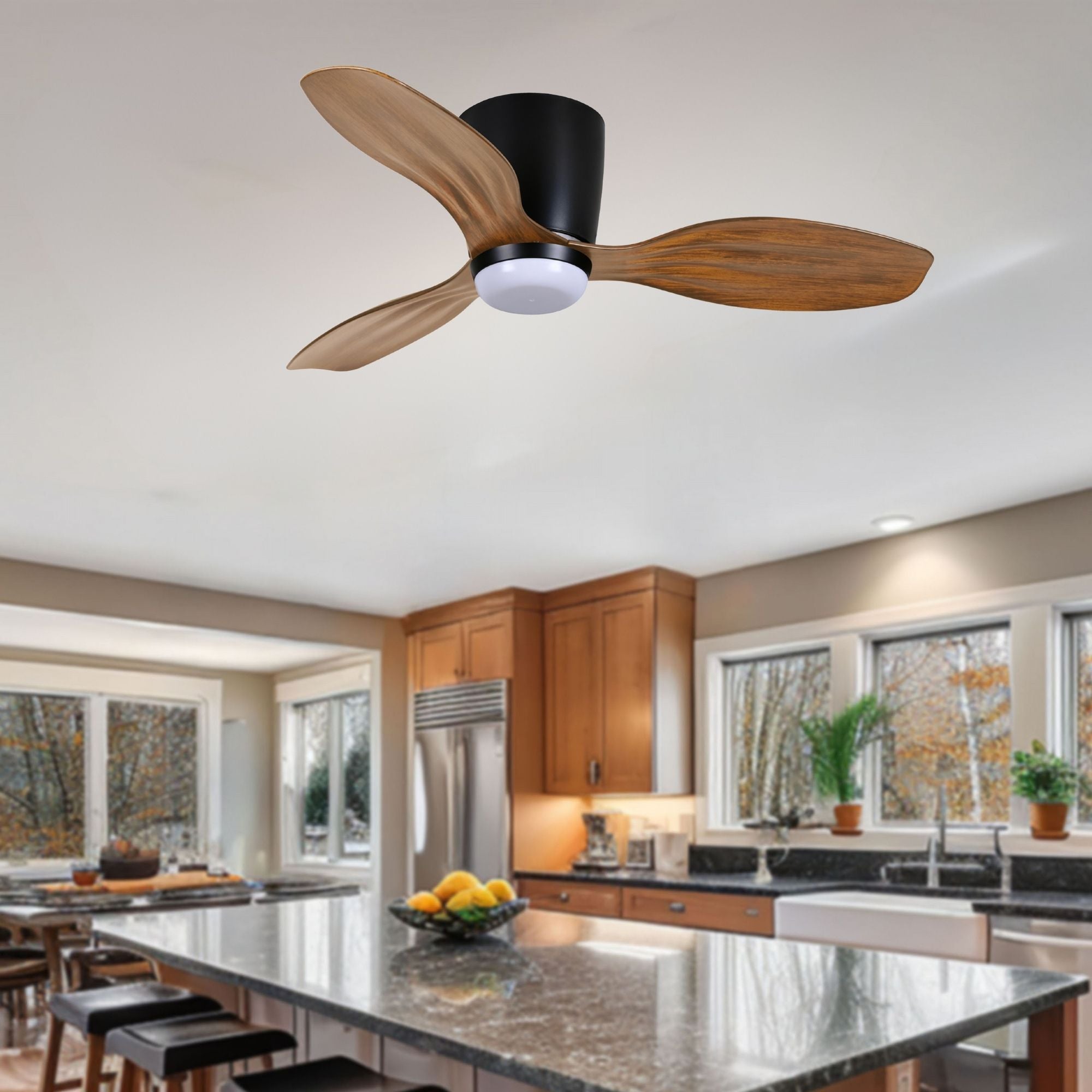 Ventiara 36" Coal Black LED Flush Mount Ceiling Fan