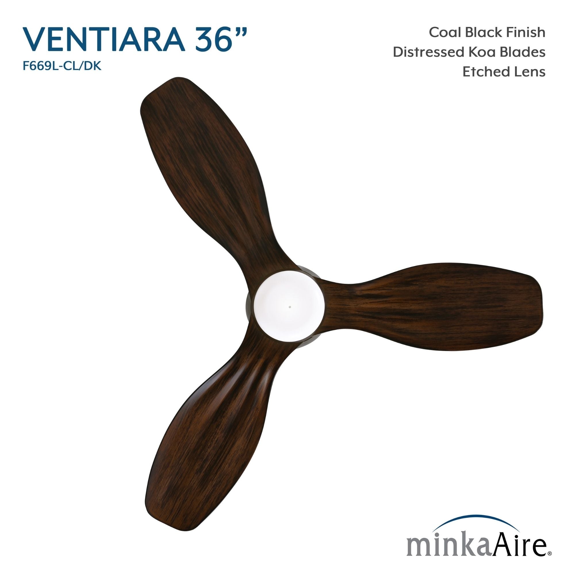 Ventiara 36" Coal Black LED Flush Mount Ceiling Fan
