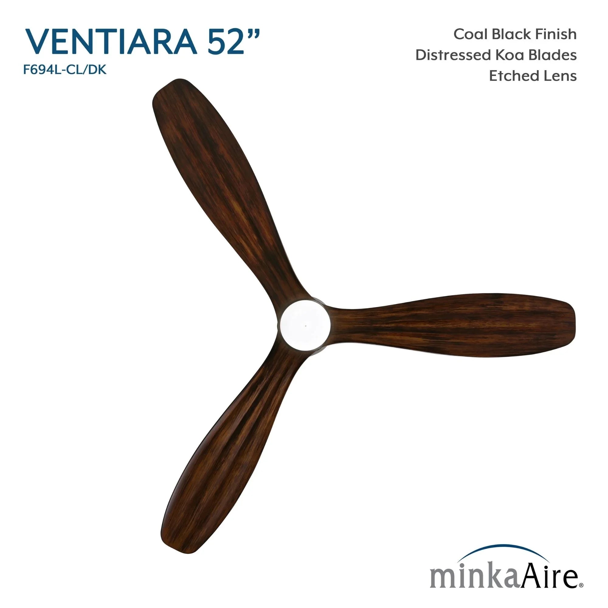 Ventiara 52" Coal Black LED Flush Mount Ceiling Fan