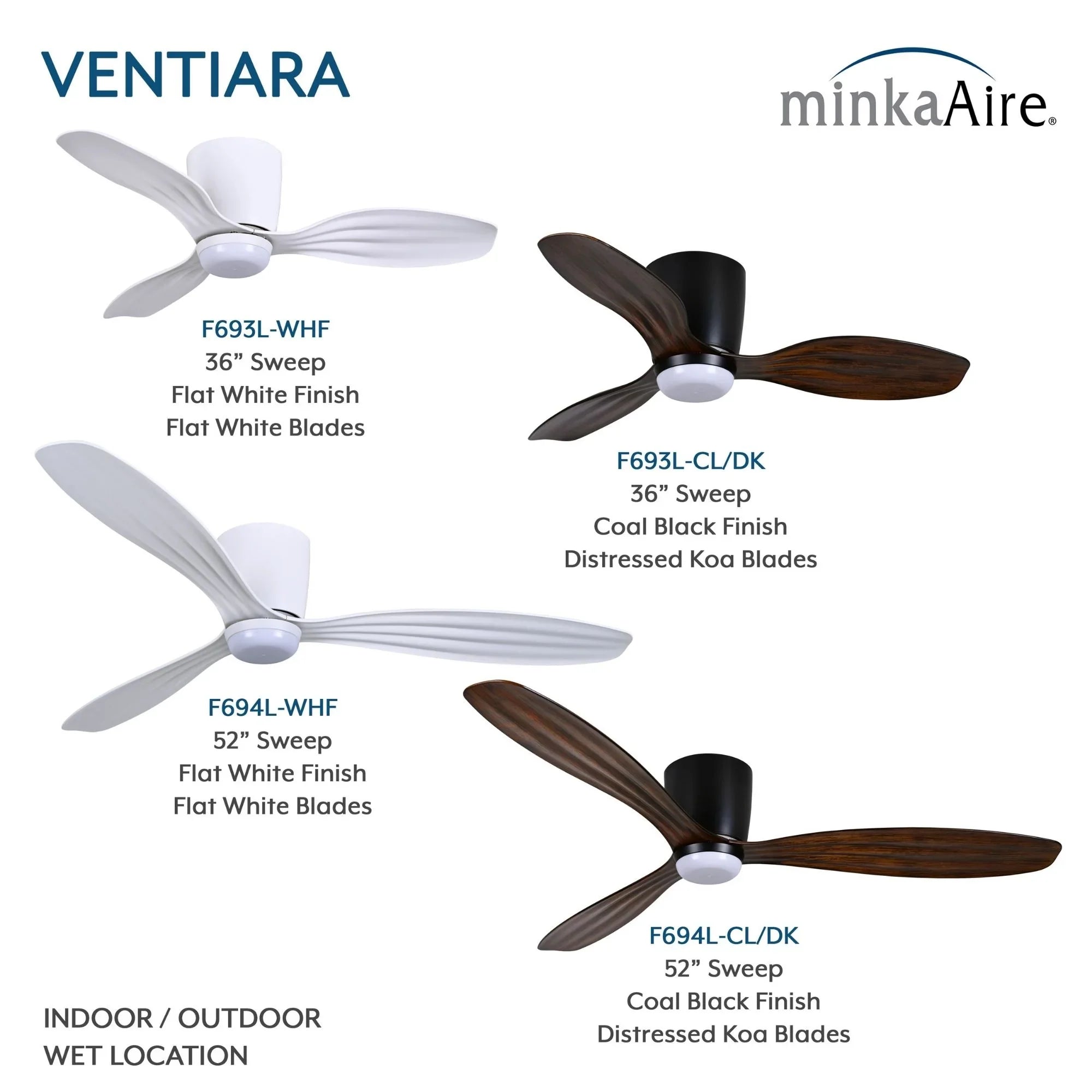 Ventiara 52" Coal Black LED Flush Mount Ceiling Fan