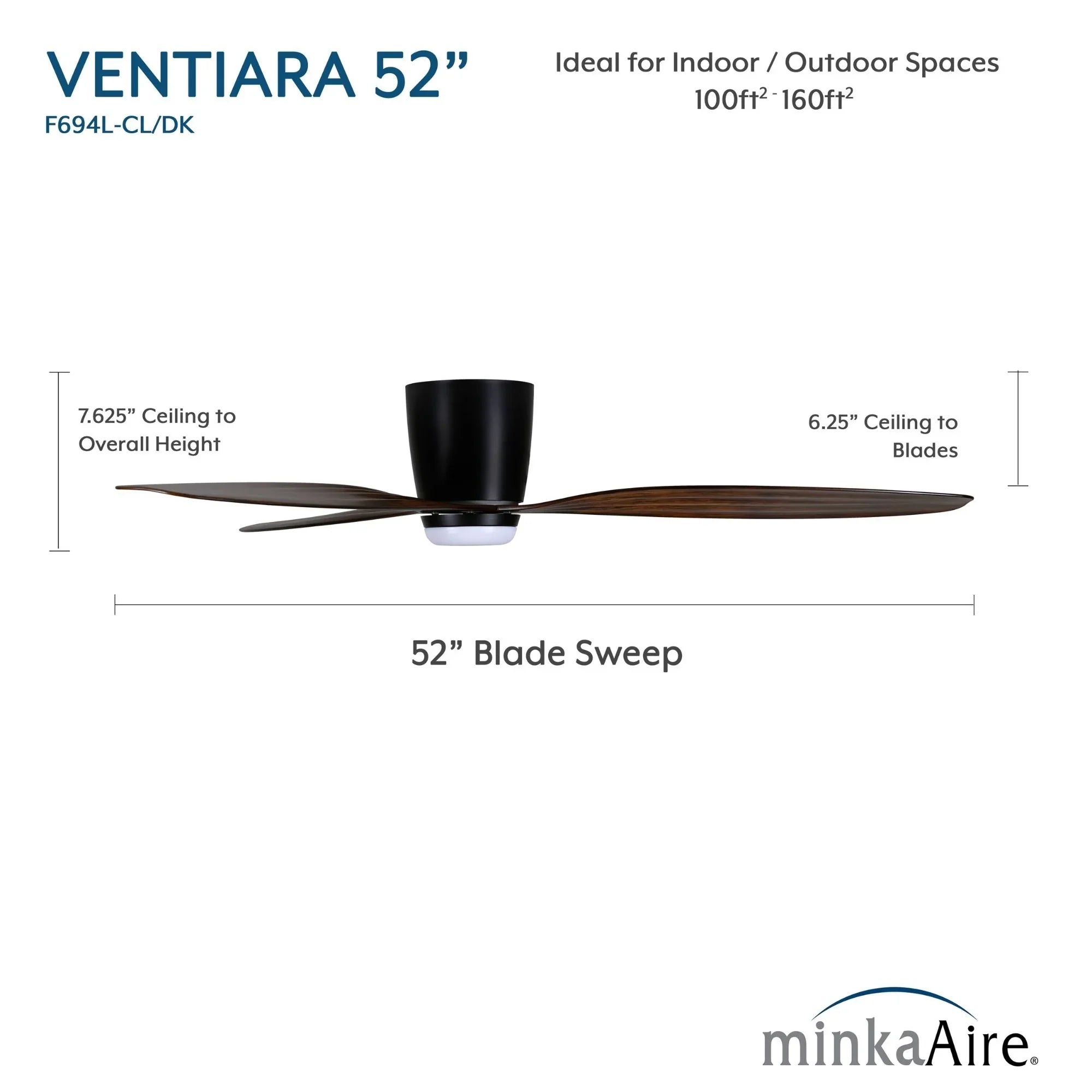 Ventiara 52" Coal Black LED Flush Mount Ceiling Fan