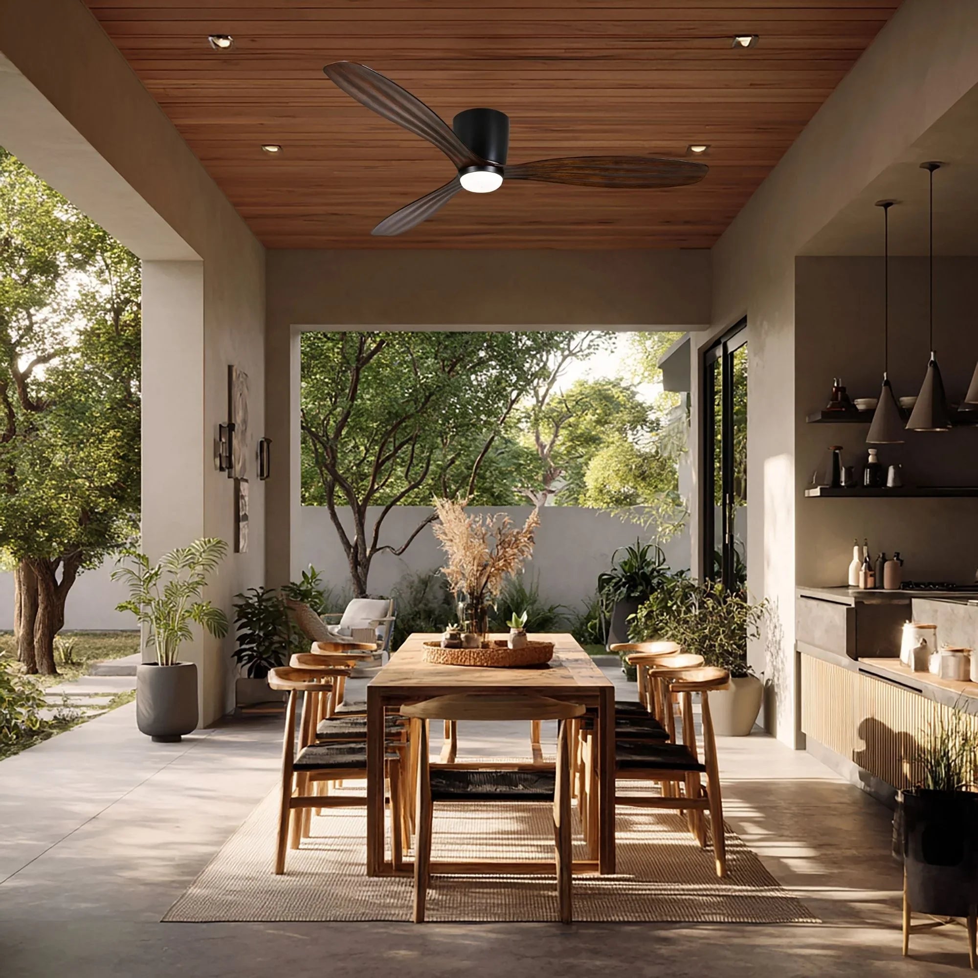 Ventiara 52" Coal Black LED Flush Mount Ceiling Fan