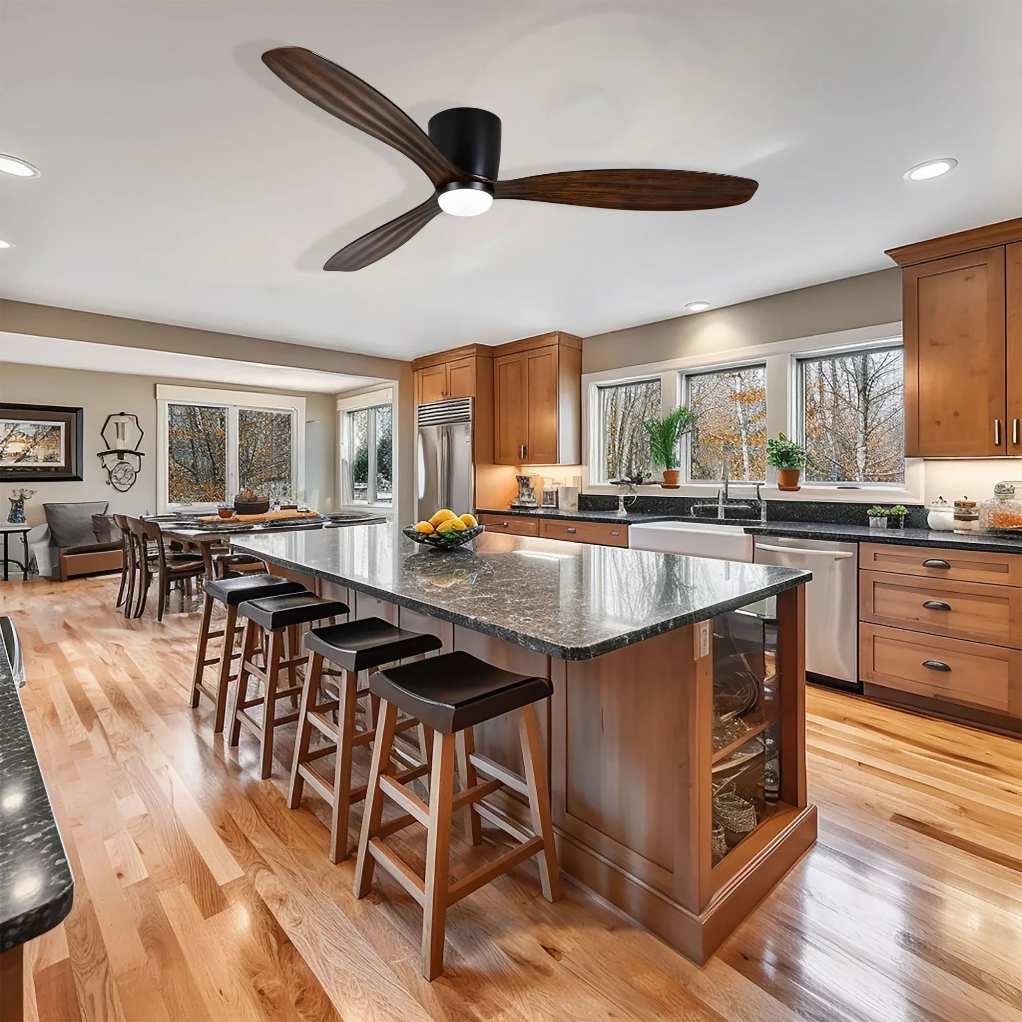 Ventiara 52" Coal Black LED Flush Mount Ceiling Fan