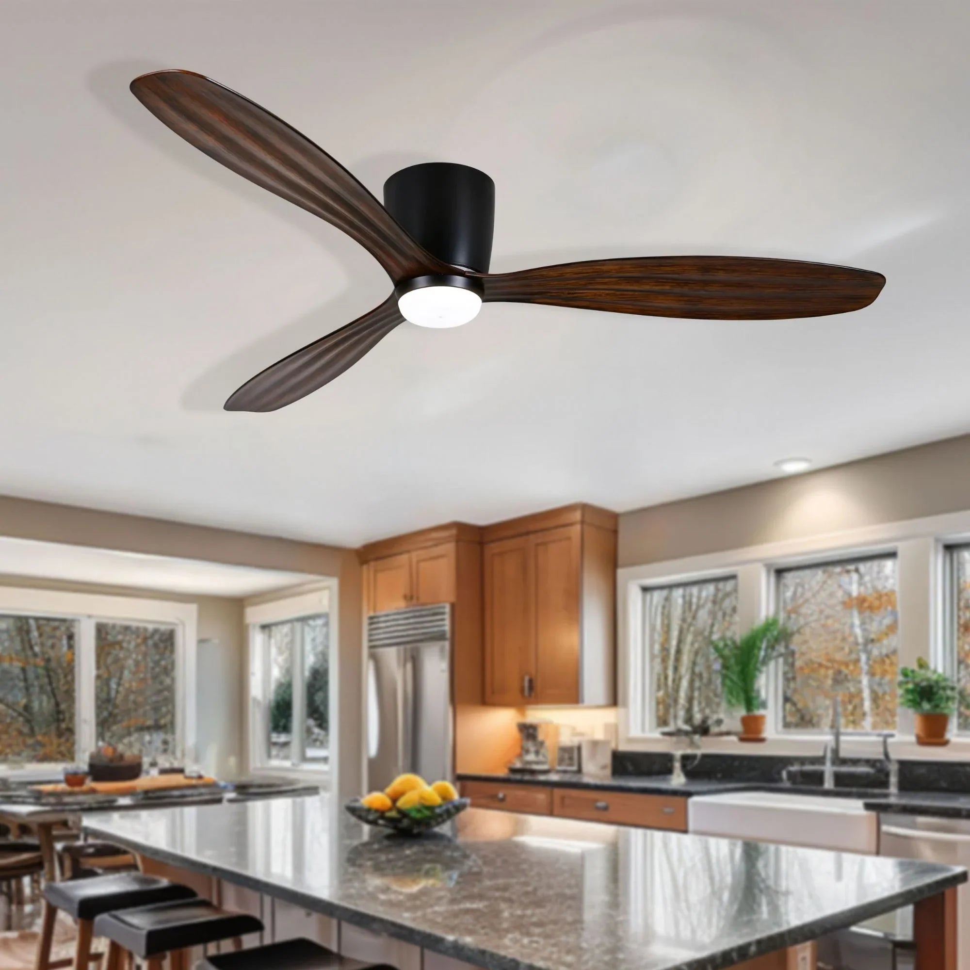Ventiara 52" Coal Black LED Flush Mount Ceiling Fan