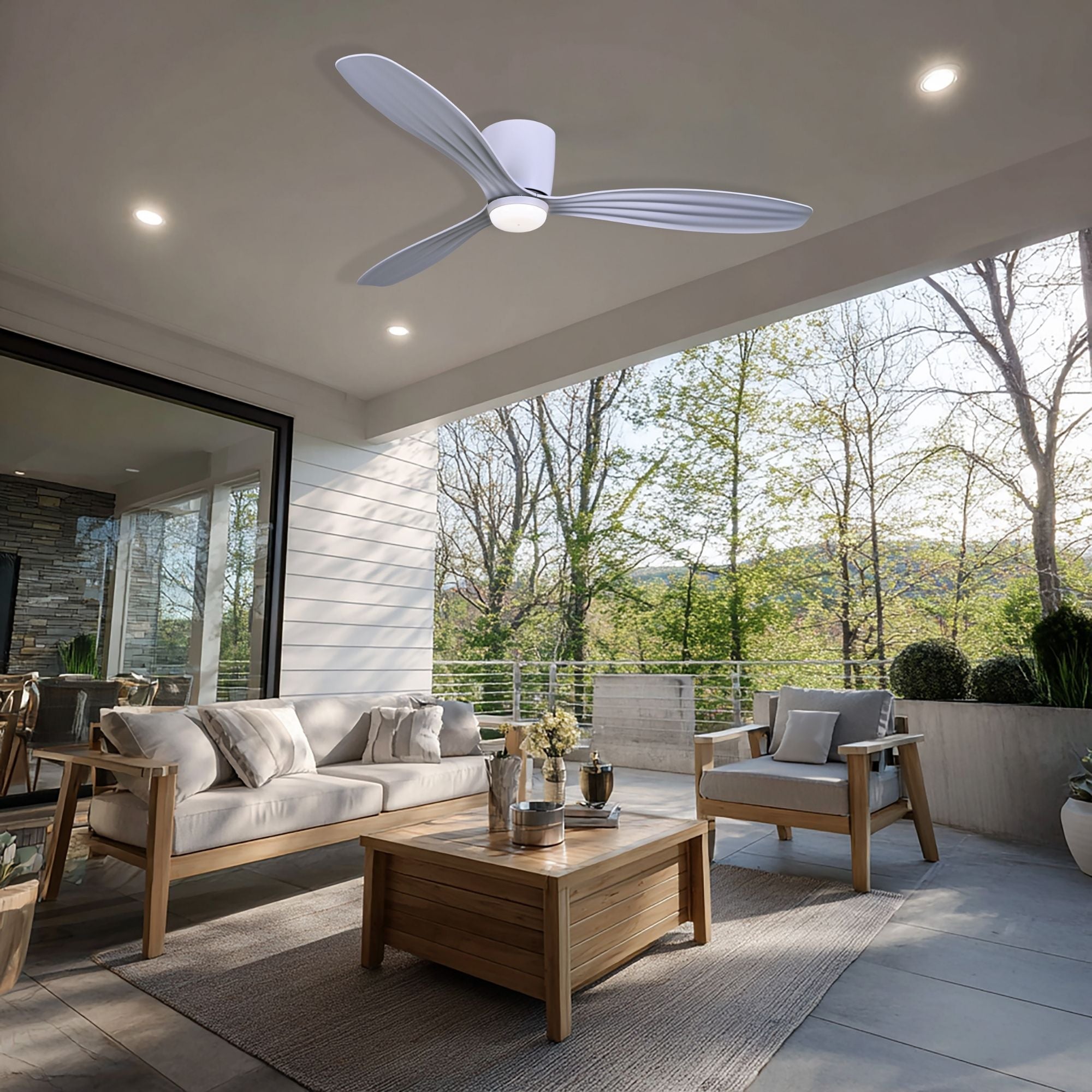 Ventiara 52" Flat White LED Flush Mount Ceiling Fan