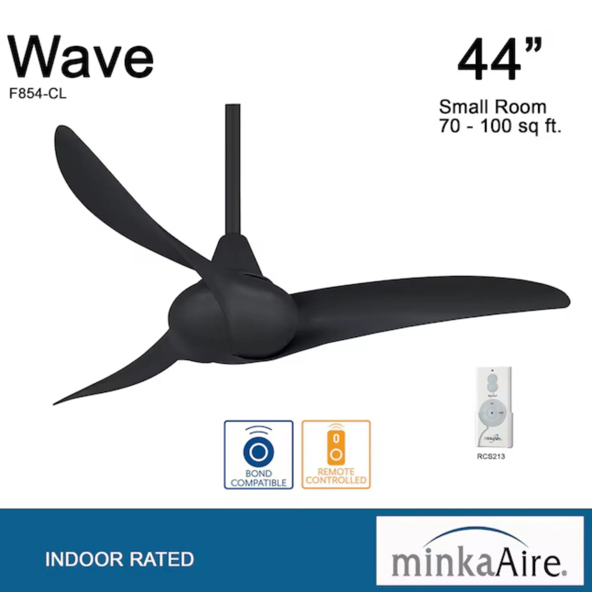 Wave 44" Black Coal Indoor Ceiling Fan with Remote