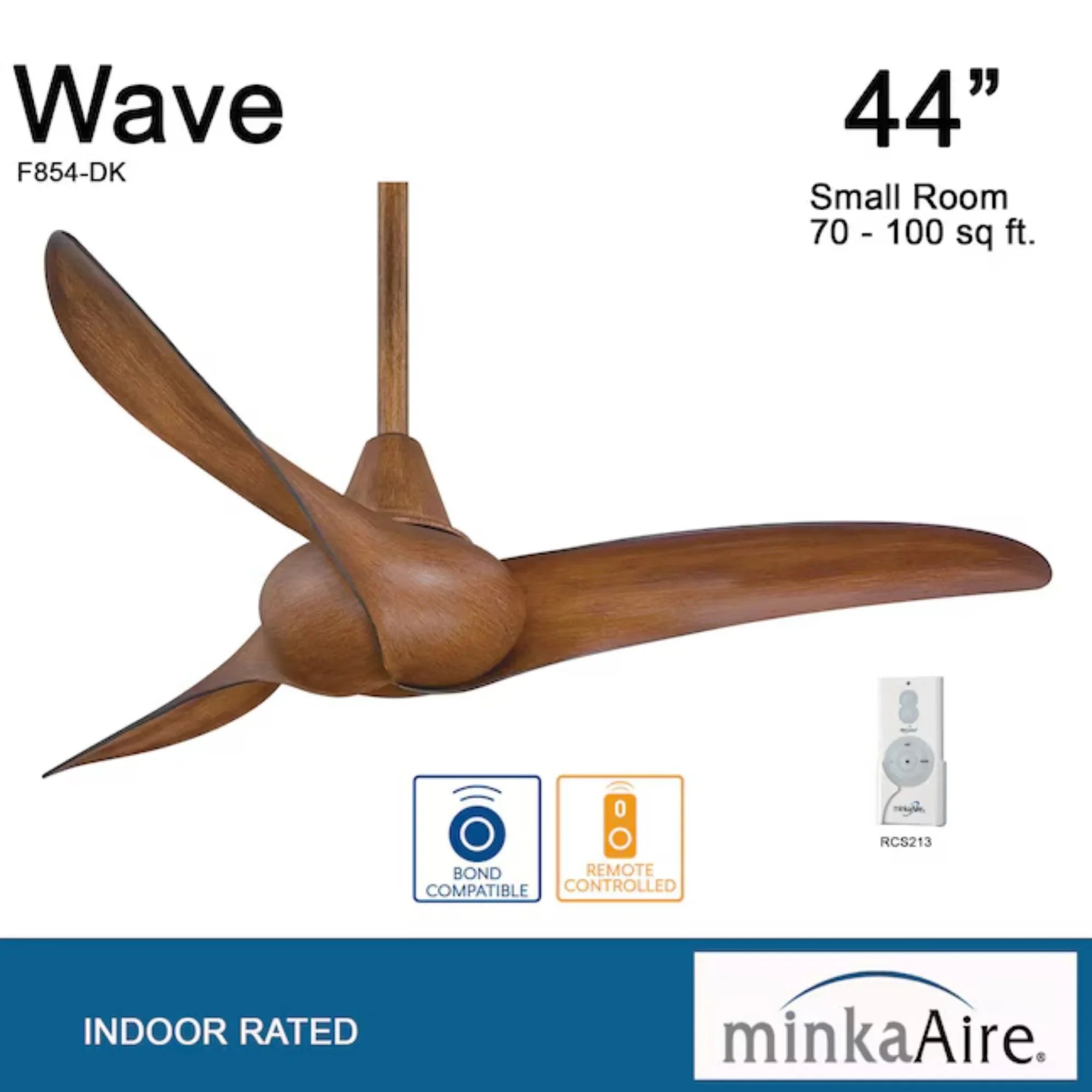 Wave 44" Distressed Koa Indoor Ceiling Fan with Remote