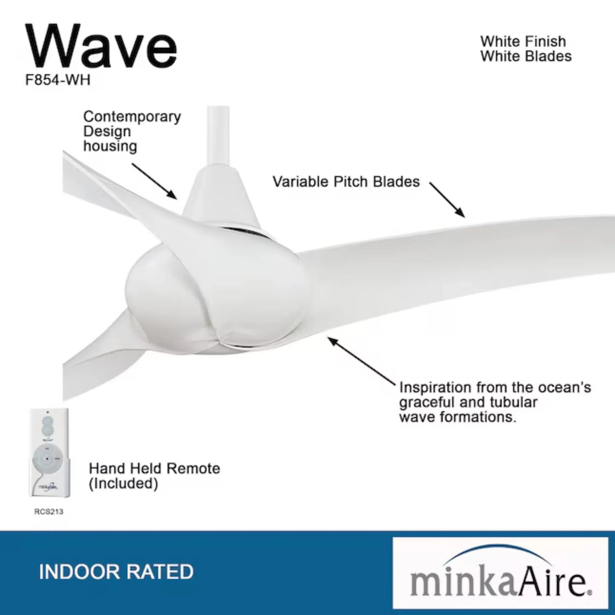 Wave 44" White Indoor Ceiling Fan with Remote