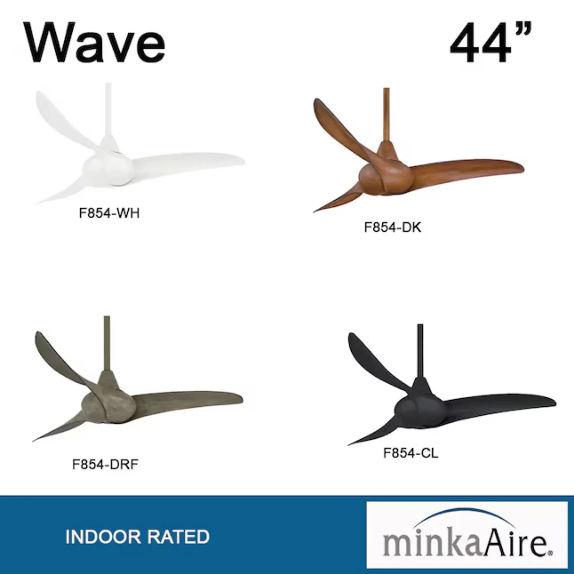 Wave 44" White Indoor Ceiling Fan with Remote
