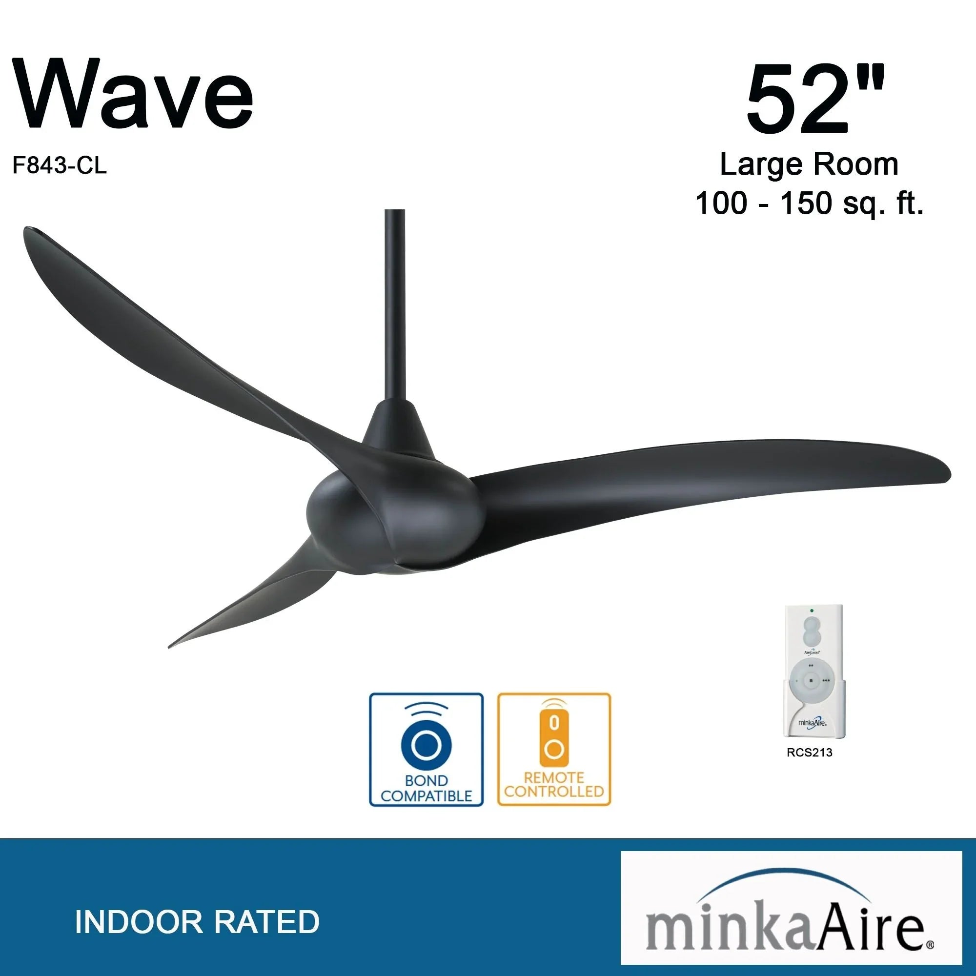 Wave 52" Black Coal Indoor Ceiling Fan with Remote