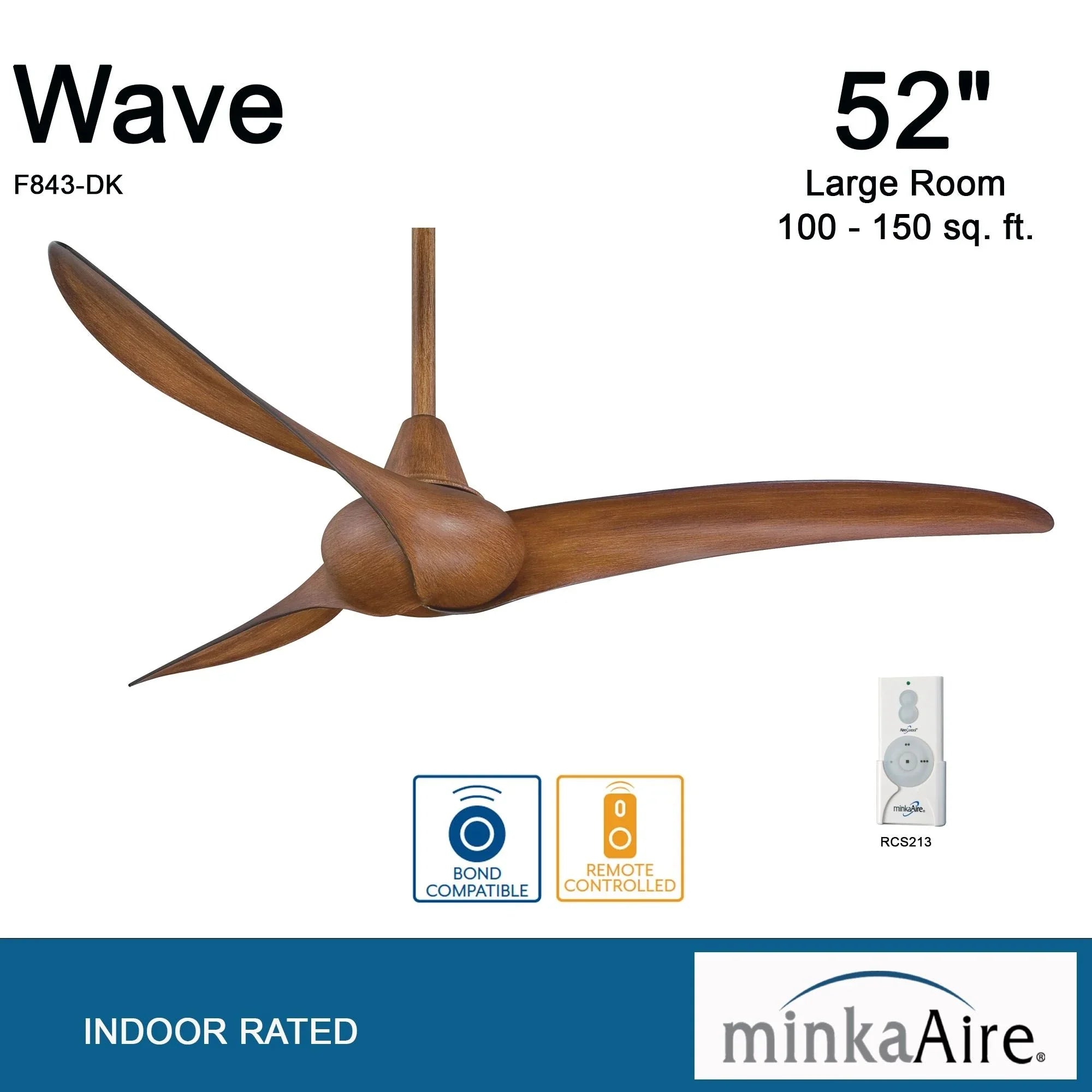 Wave 52" Distressed Koa Indoor Ceiling Fan with Remote