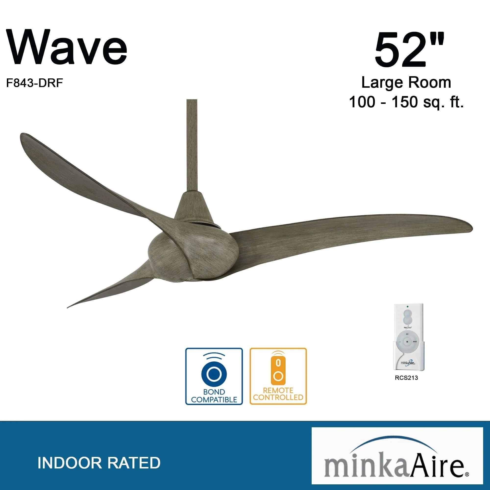 Wave 52" Driftwood Indoor Ceiling Fan with Remote