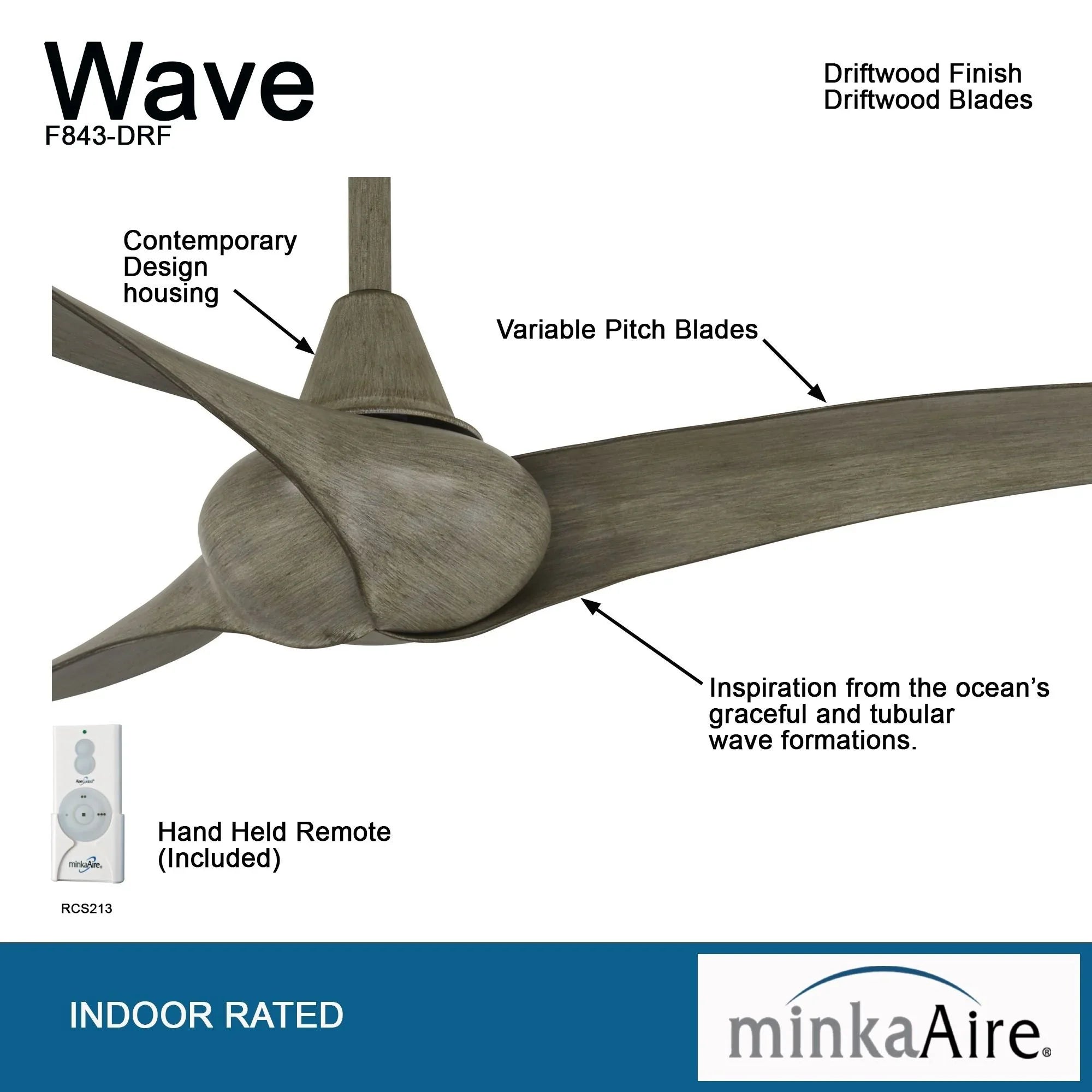 Wave 52" Driftwood Indoor Ceiling Fan with Remote
