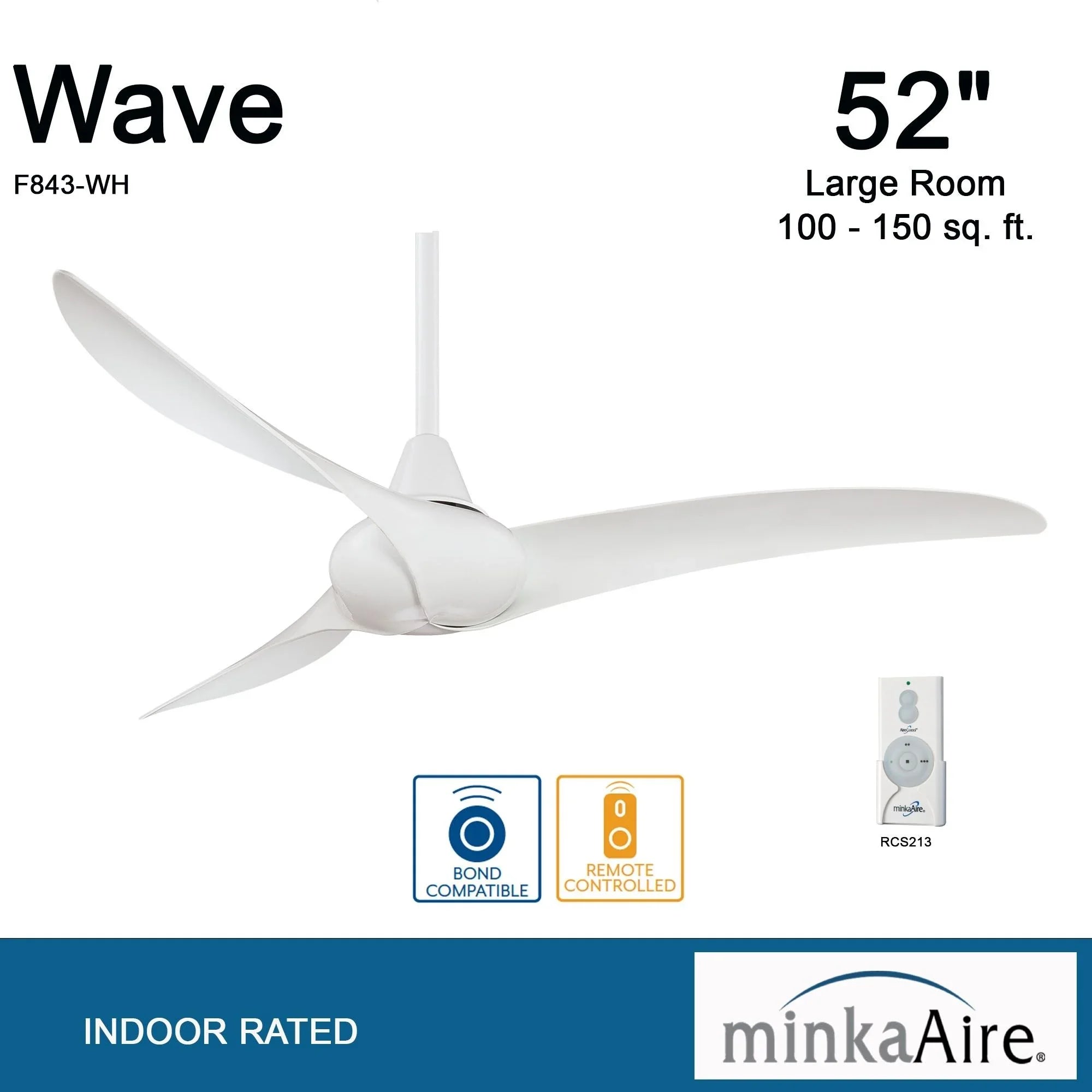 Wave 52" White Indoor Ceiling Fan with Remote