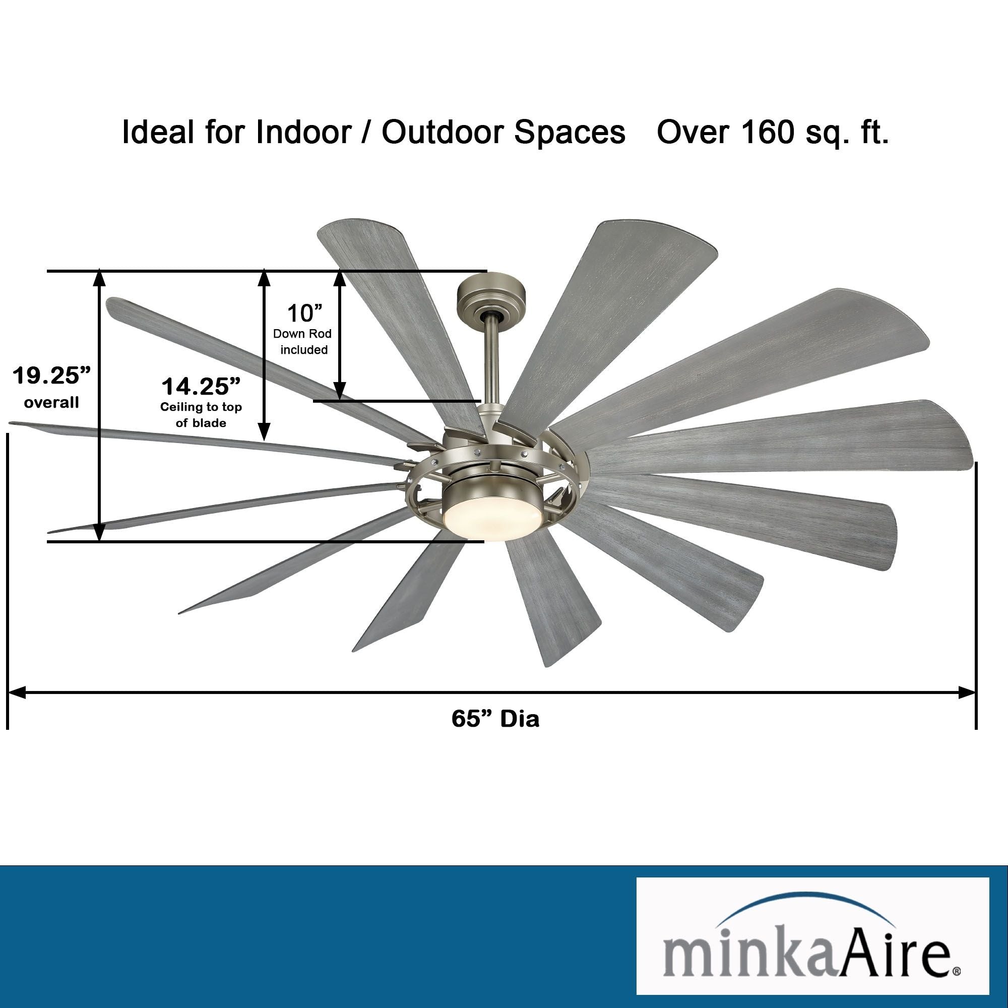 Windmolen LED 65" Wet Rated Smart Ceiling Fan, Brushed Steel