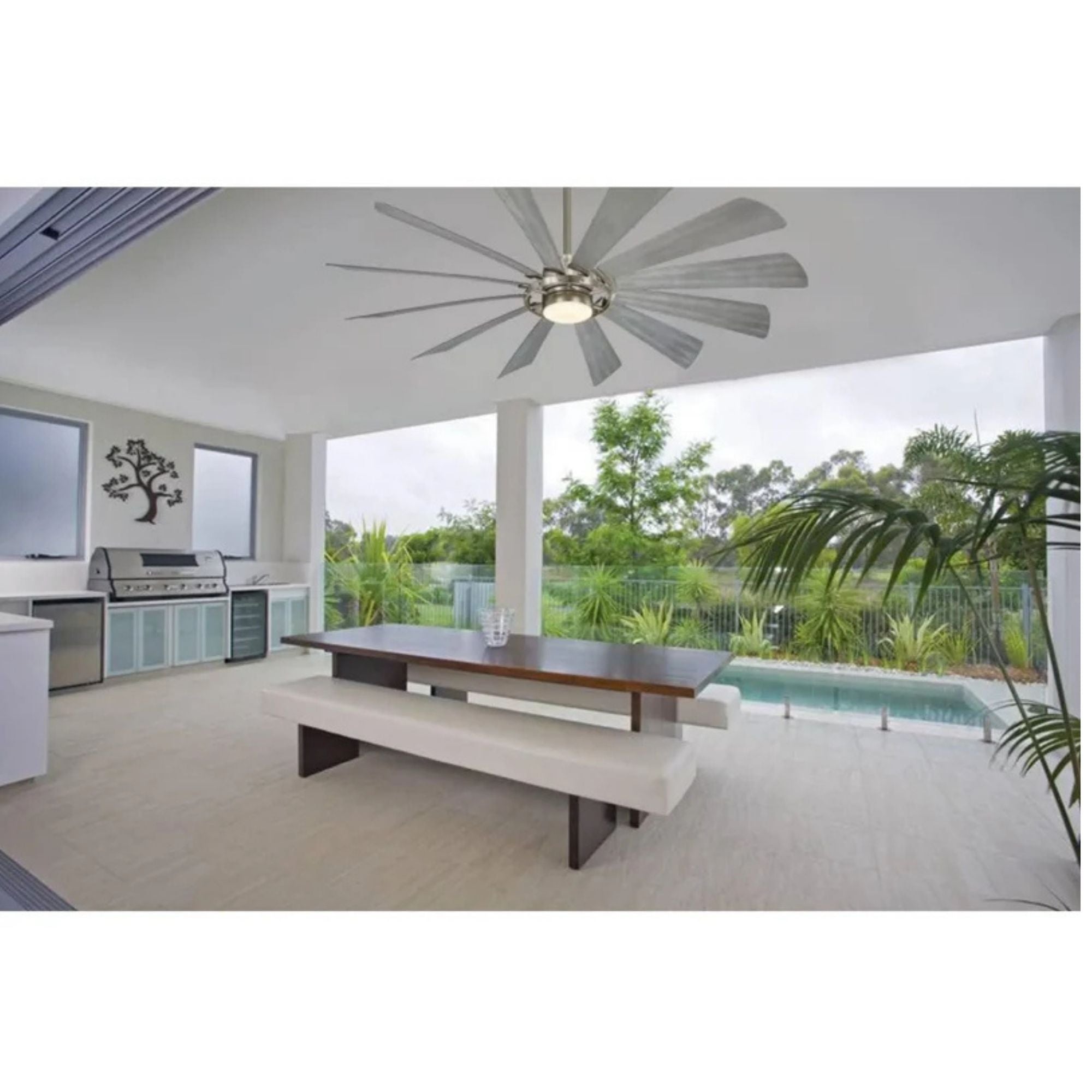 Minka Aire - Windmolen LED 65" Wet Rated Smart Ceiling Fan, Brushed Steel | Bees Lighting