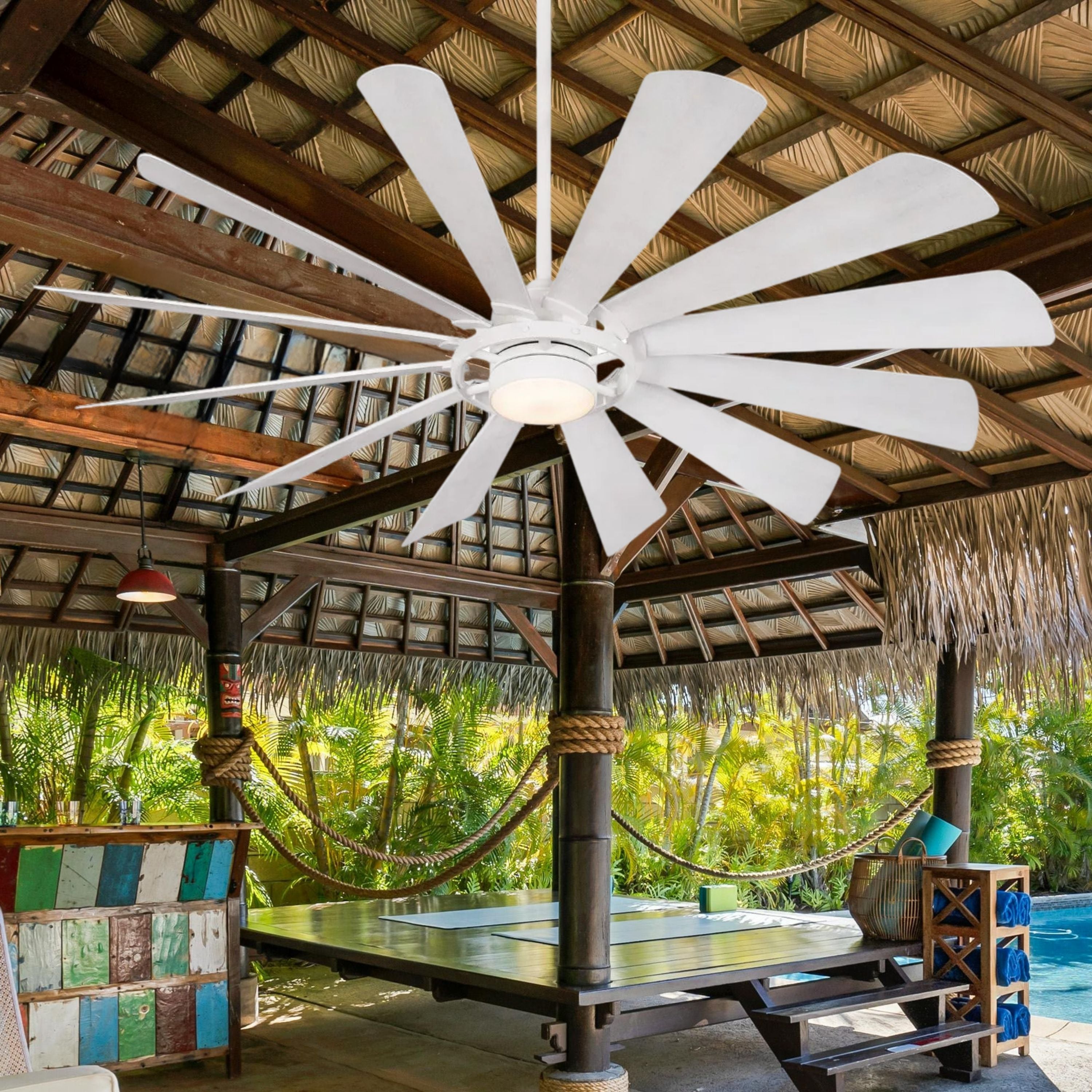 Windmolen LED 65" Wet Rated Smart Ceiling Fan, Textured White