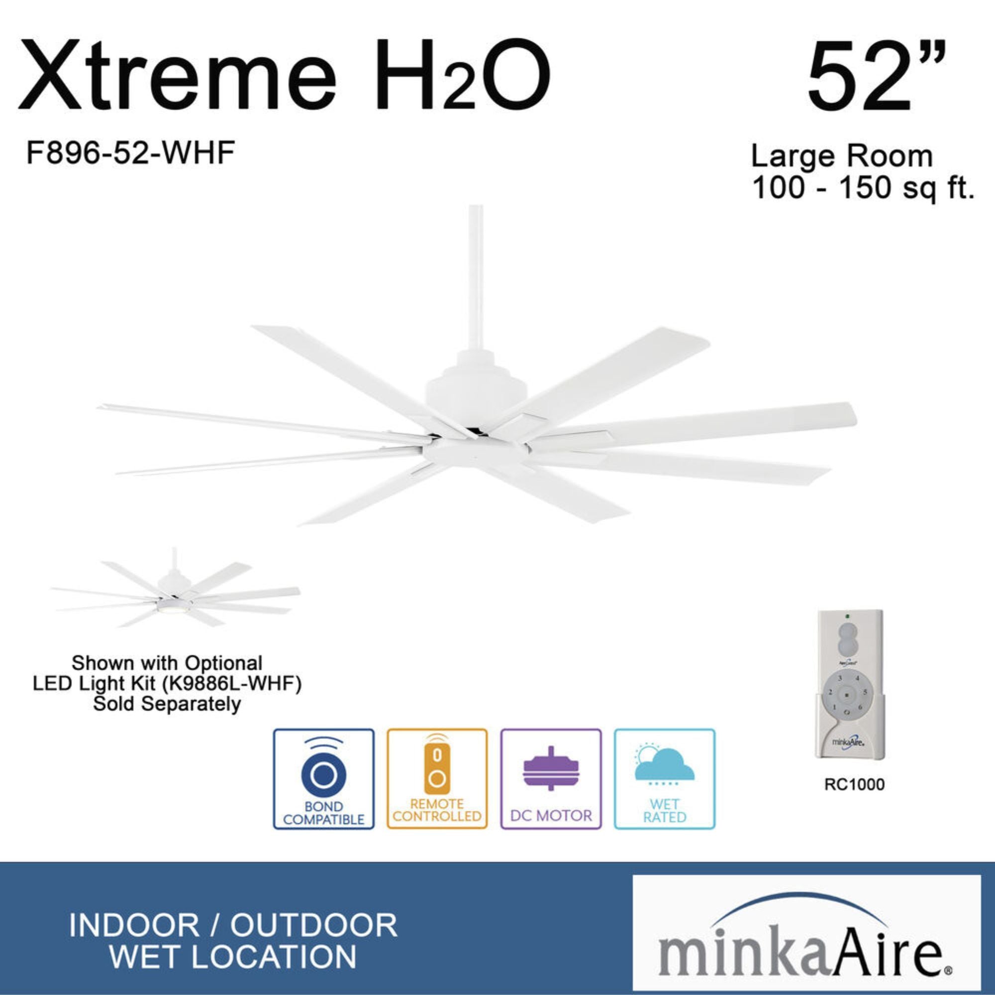 Xtreme H2O 52" Windmill Outdoor Ceiling Fan with Remote, Flat White - Bees Lighting