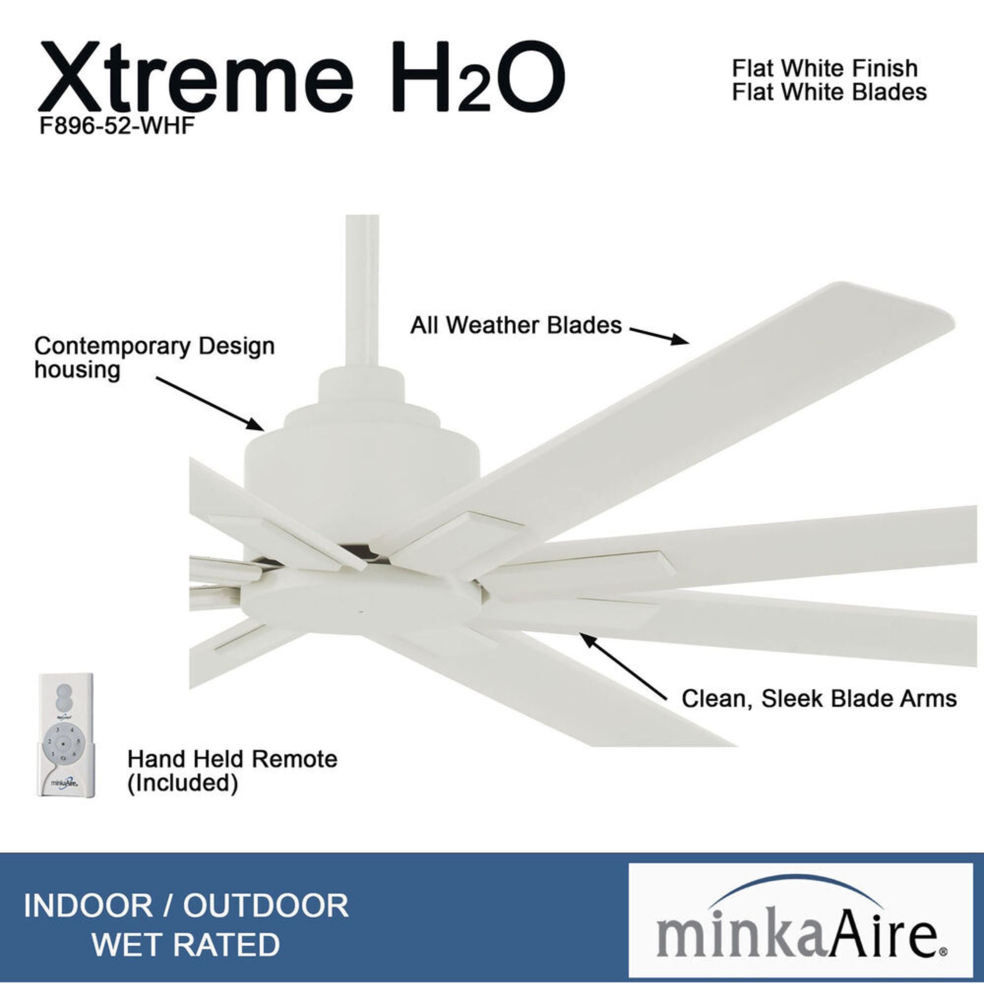 Xtreme H2O 52" Windmill Outdoor Ceiling Fan with Remote, Flat White - Bees Lighting