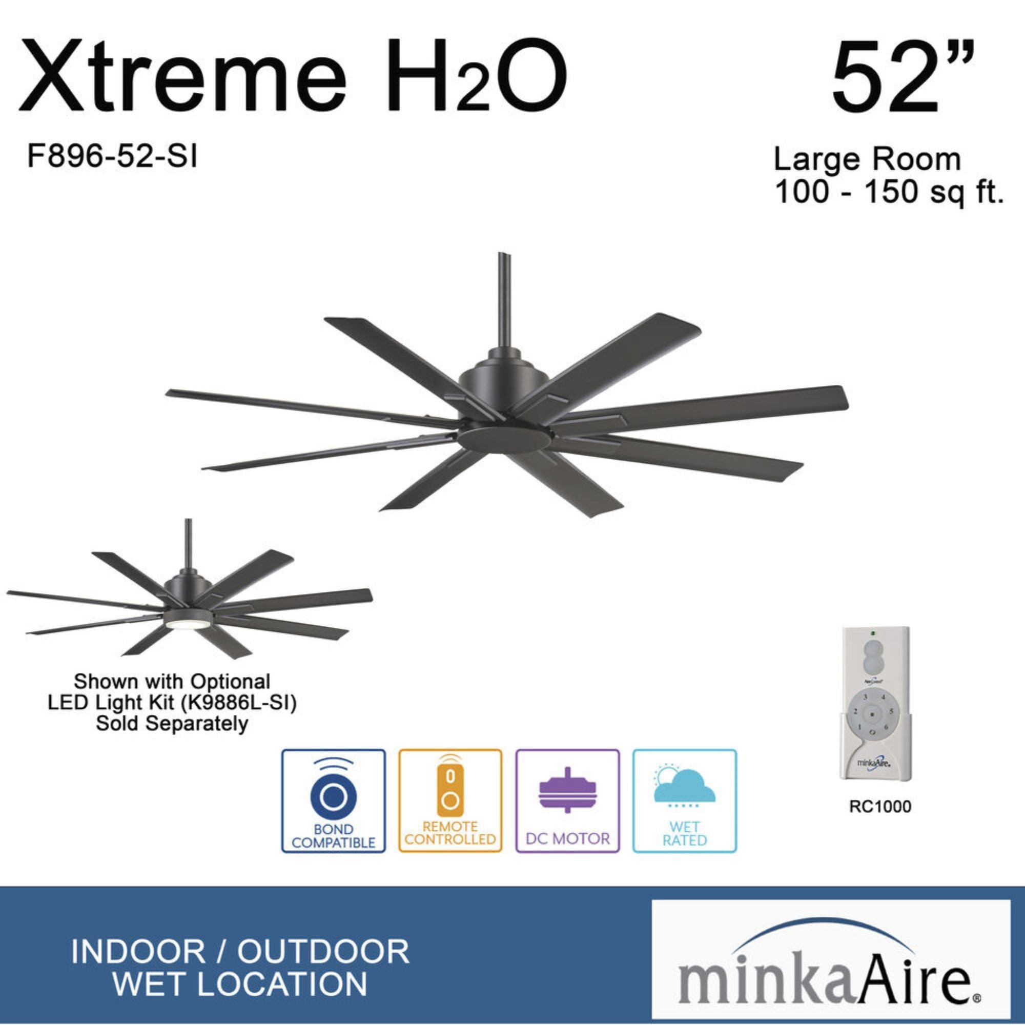 Xtreme H2O 52" Windmill Outdoor Ceiling Fan with Remote, Smoked Iron - Bees Lighting
