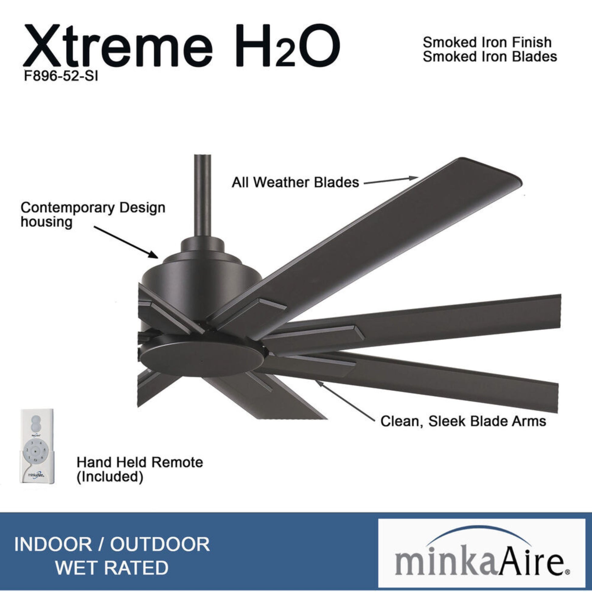 Xtreme H2O 52" Windmill Outdoor Ceiling Fan with Remote, Smoked Iron - Bees Lighting