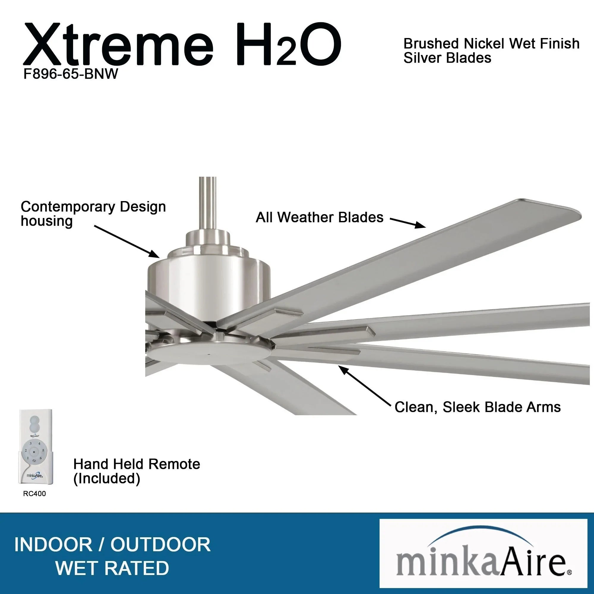 Xtreme H2O 65" Windmill Outdoor Ceiling Fan with Remote, Brushed Nickel