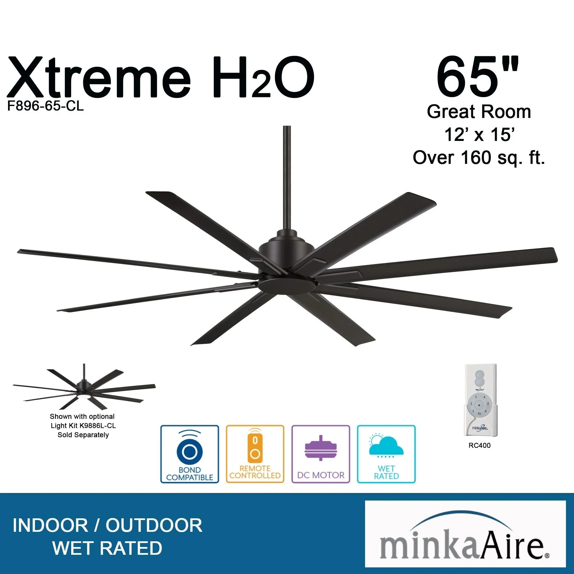 Xtreme H2O 65" Windmill Outdoor Ceiling Fan with Remote, Black Coal
