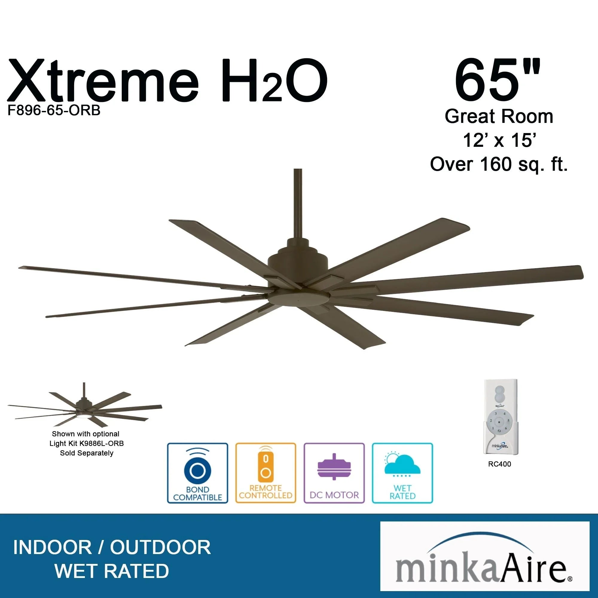 Xtreme H2O 65" Windmill Outdoor Ceiling Fan with Remote, Oil Rubbed Bronze