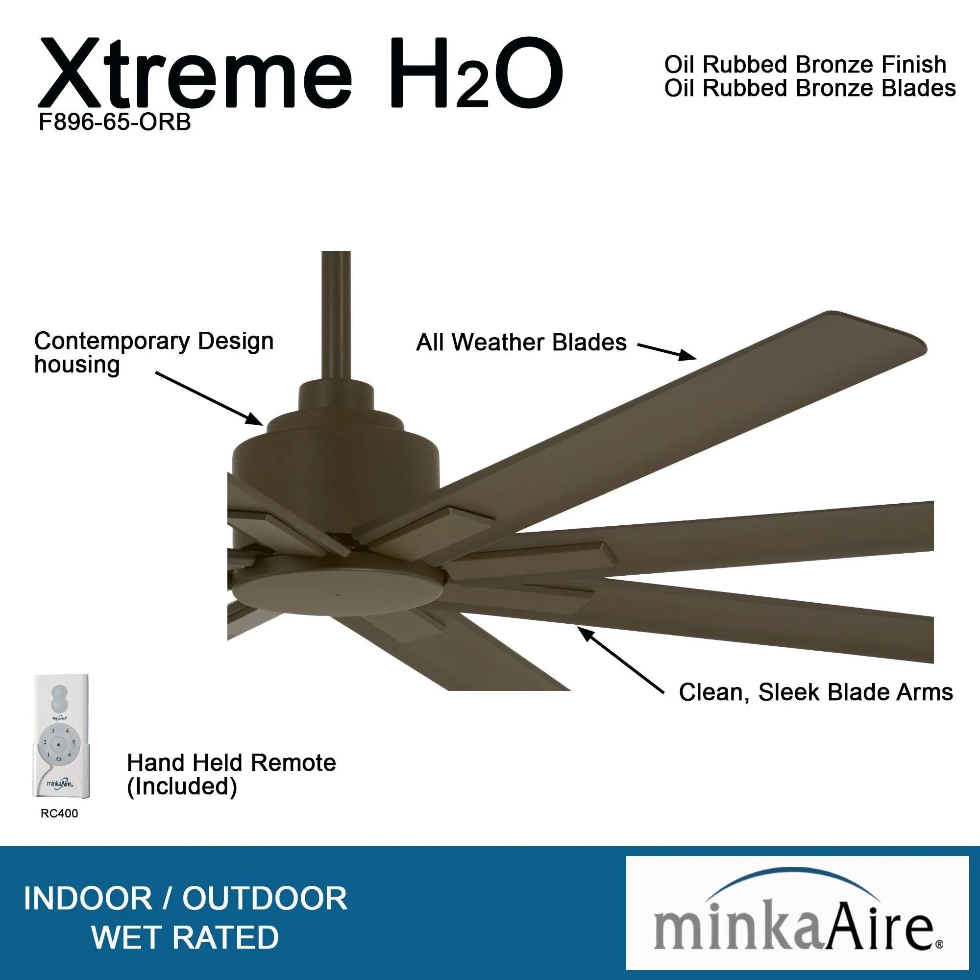 Xtreme H2O 65" Windmill Outdoor Ceiling Fan with Remote, Oil Rubbed Bronze