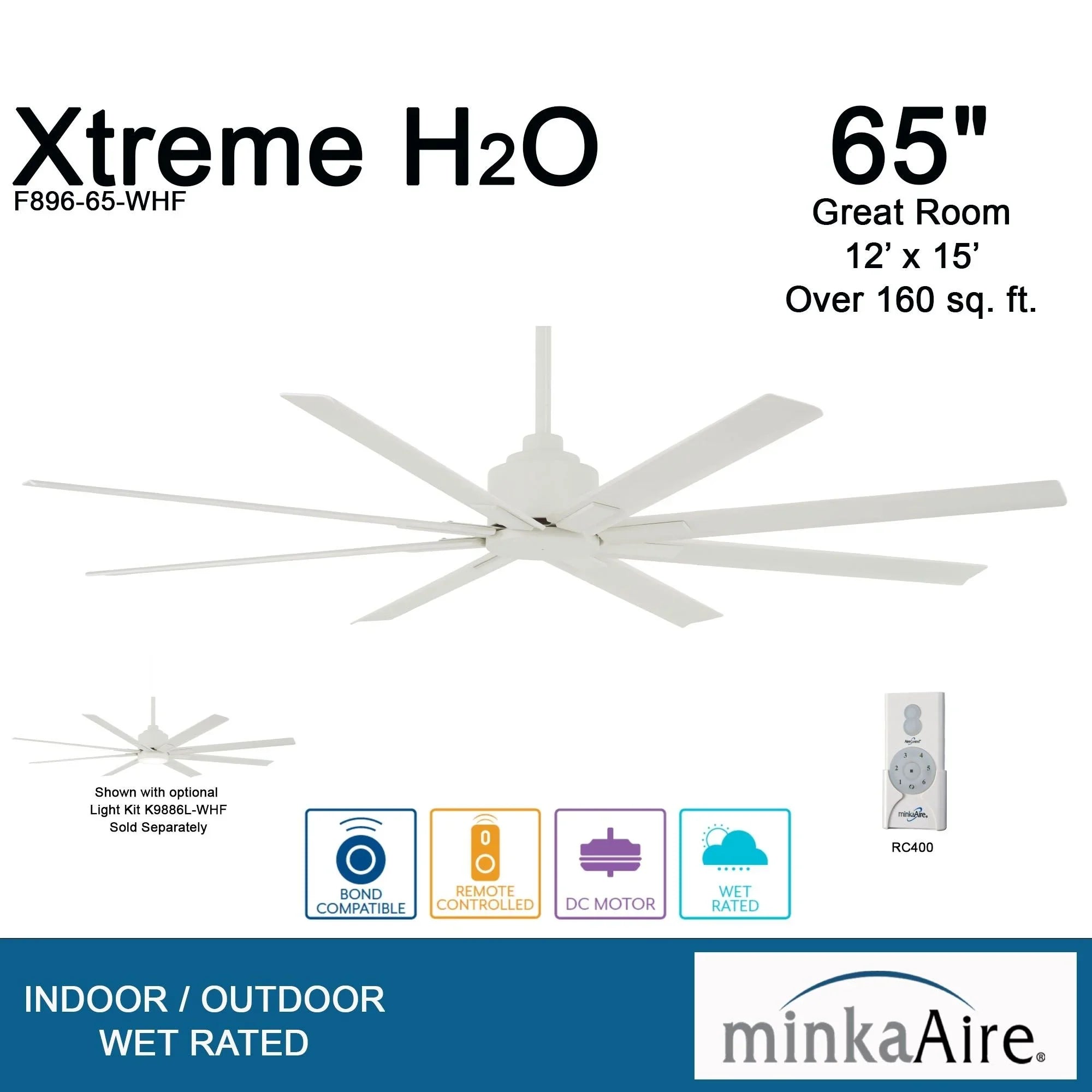 Xtreme H2O 65" Windmill Outdoor Ceiling Fan with Remote, Flat White