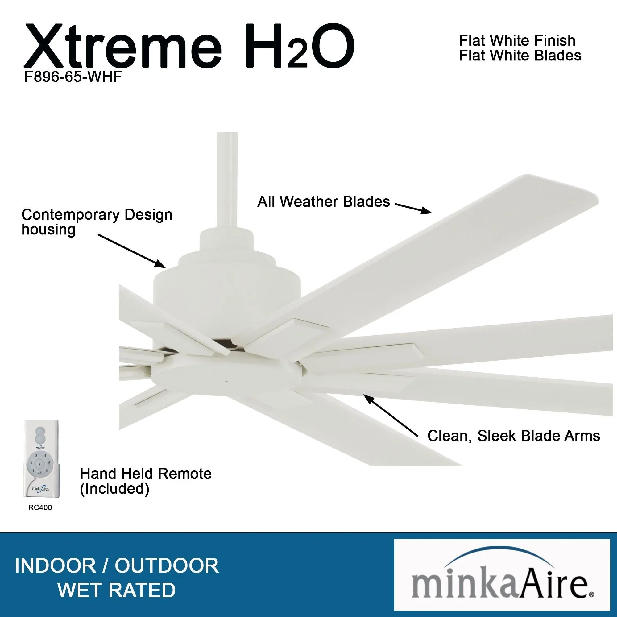 Xtreme H2O 65" Windmill Outdoor Ceiling Fan with Remote, Flat White