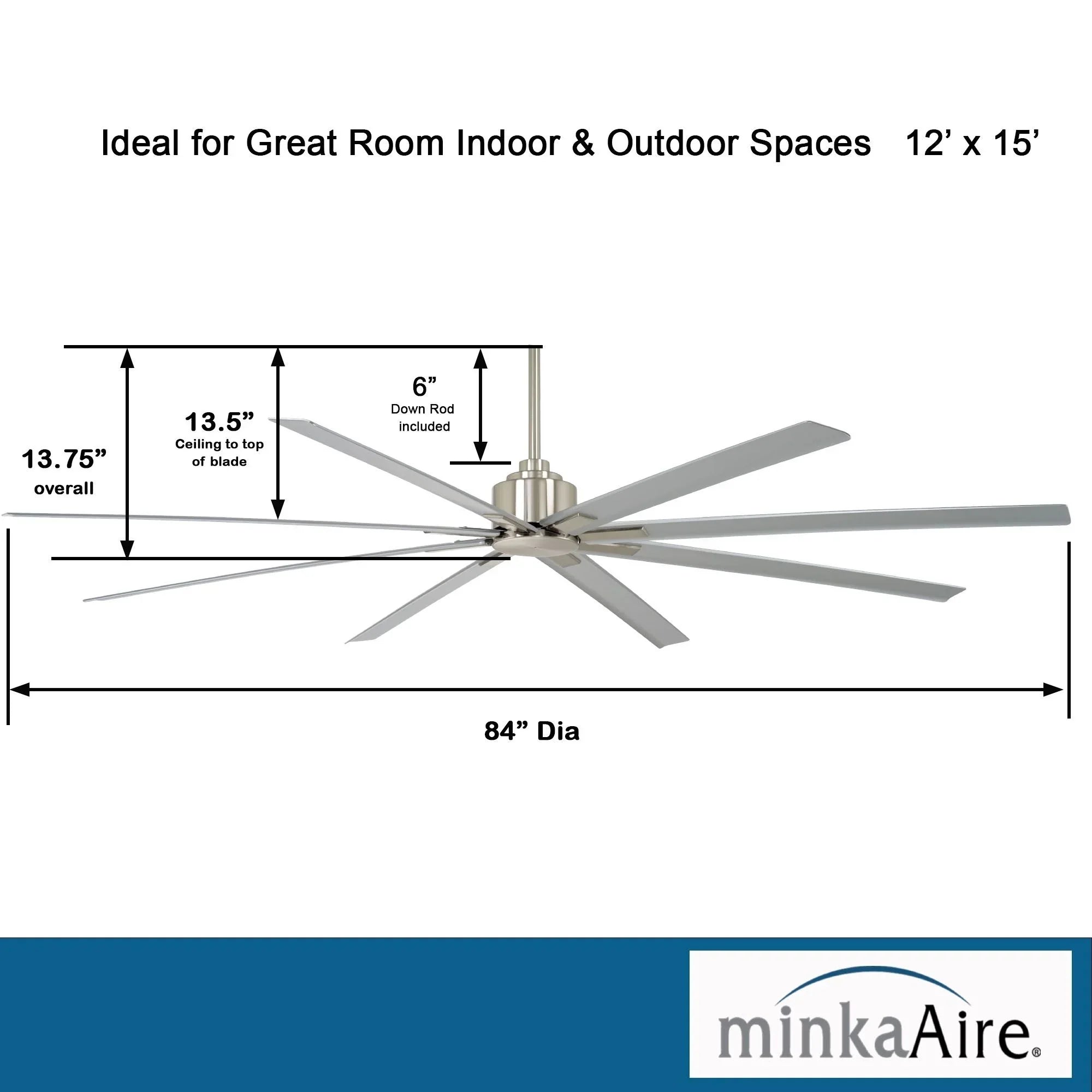 Xtreme H2O 84" Large Windmill Outdoor Ceiling Fan with Remote, Brushed Nickel