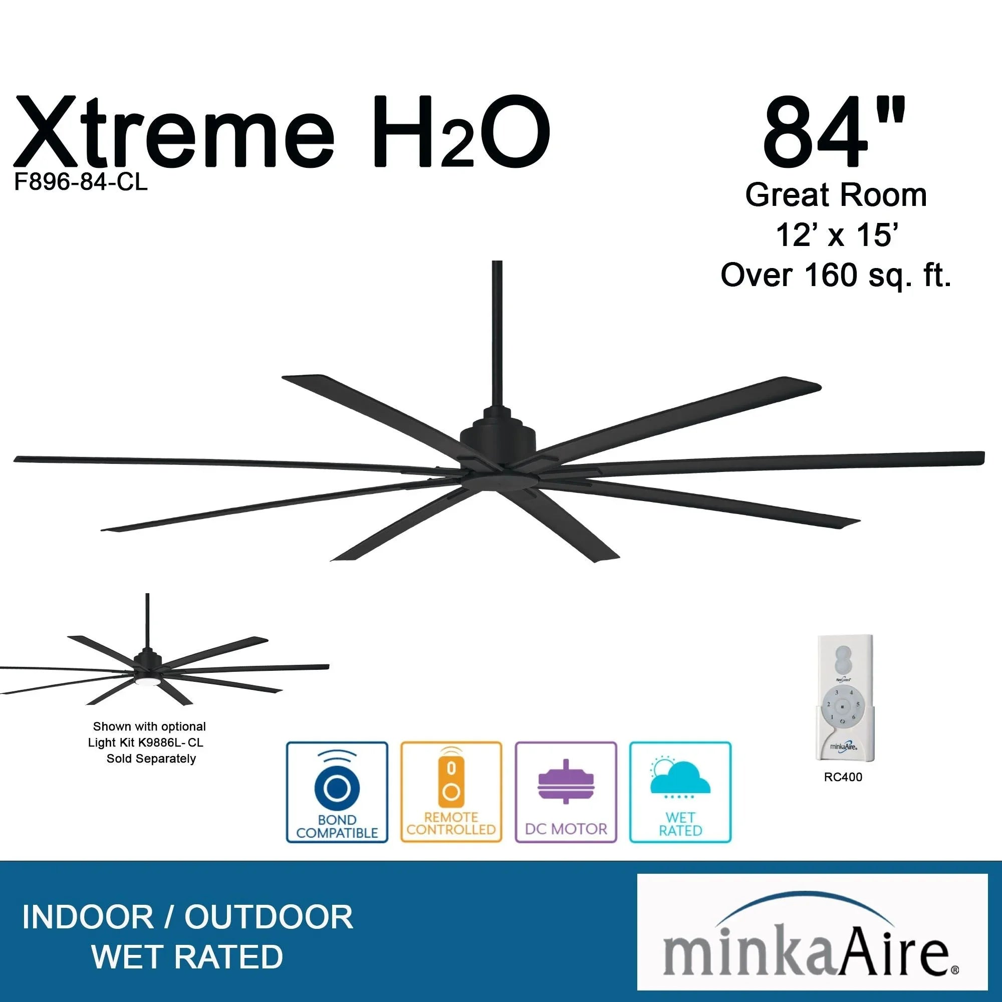 Xtreme H2O 84" Large Windmill Outdoor Ceiling Fan with Remote, Black Coal