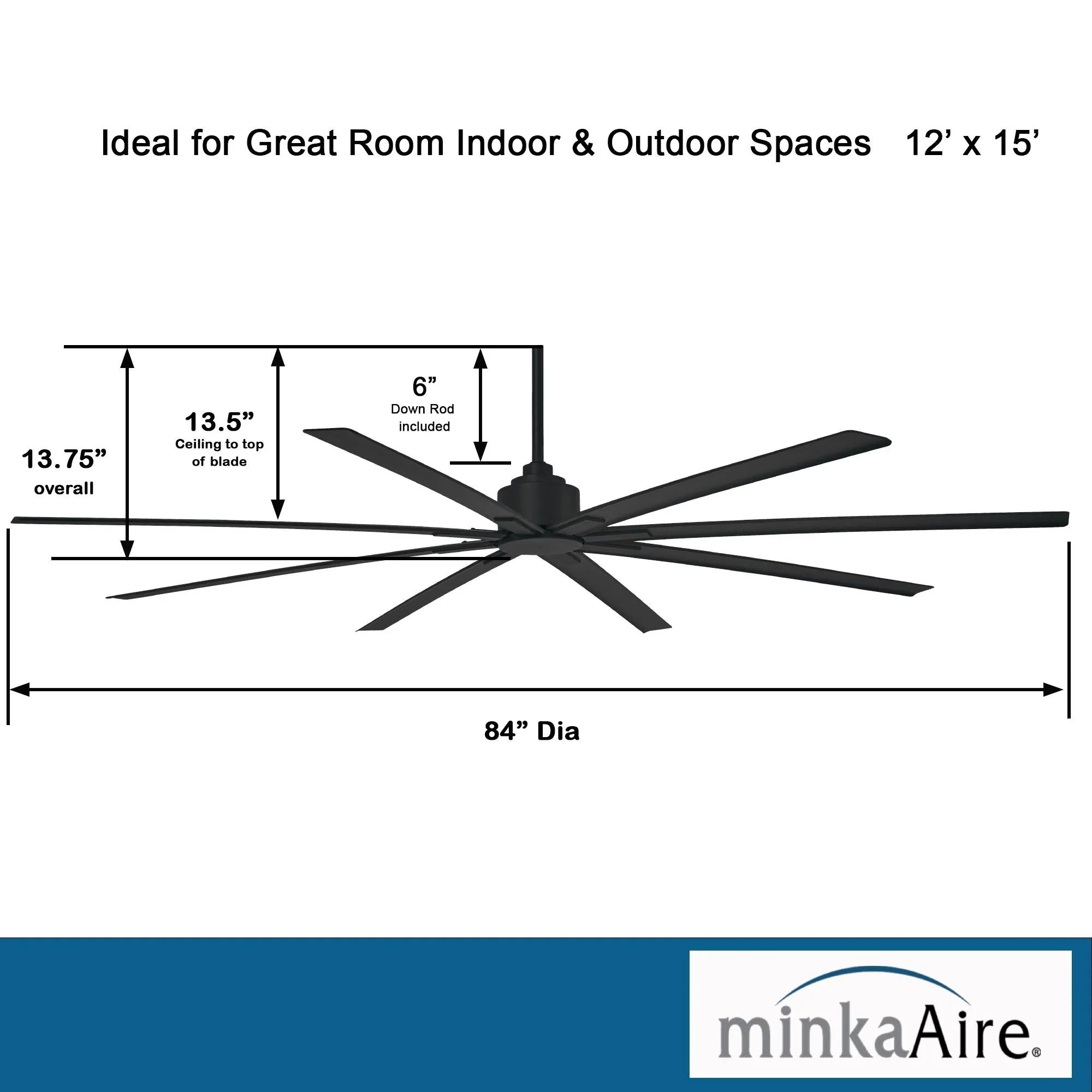 Xtreme H2O 84" Large Windmill Outdoor Ceiling Fan with Remote, Black Coal