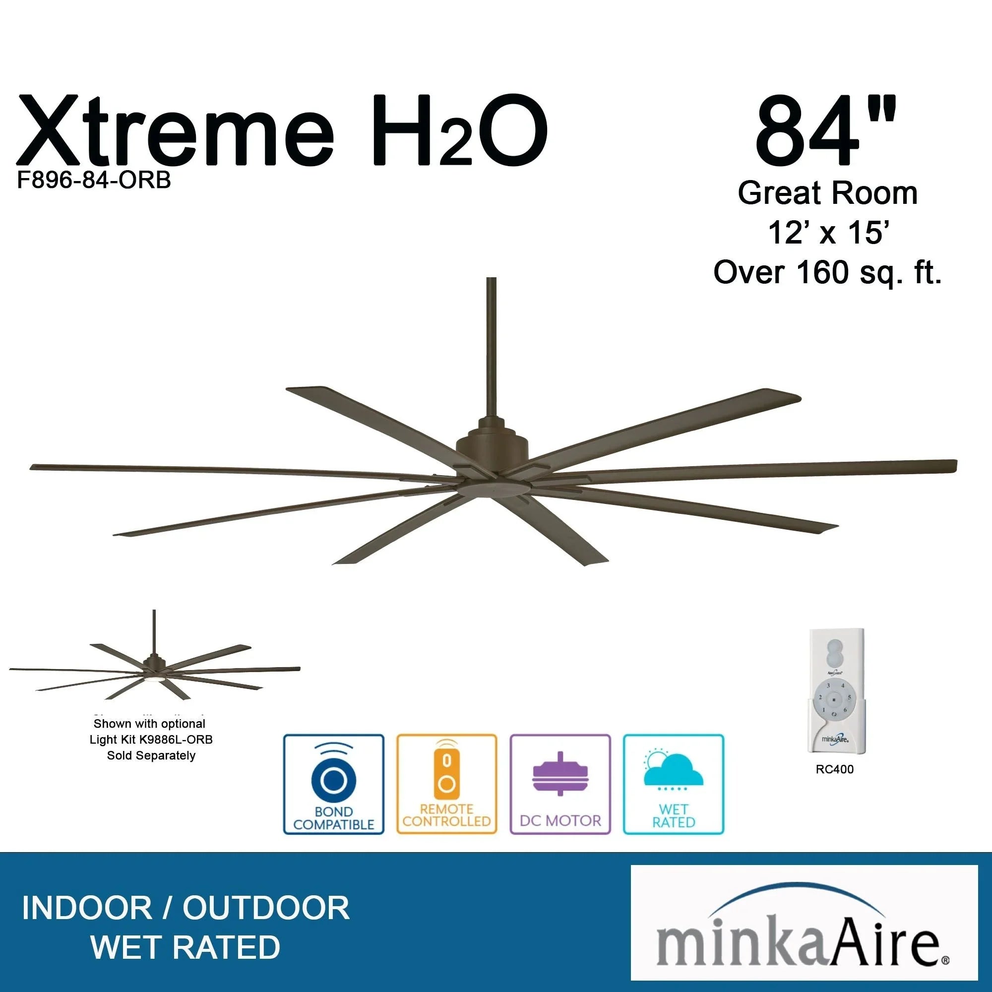 Xtreme H2O 84" Large Windmill Outdoor Ceiling Fan with Remote, Oil Rubbed Bronze