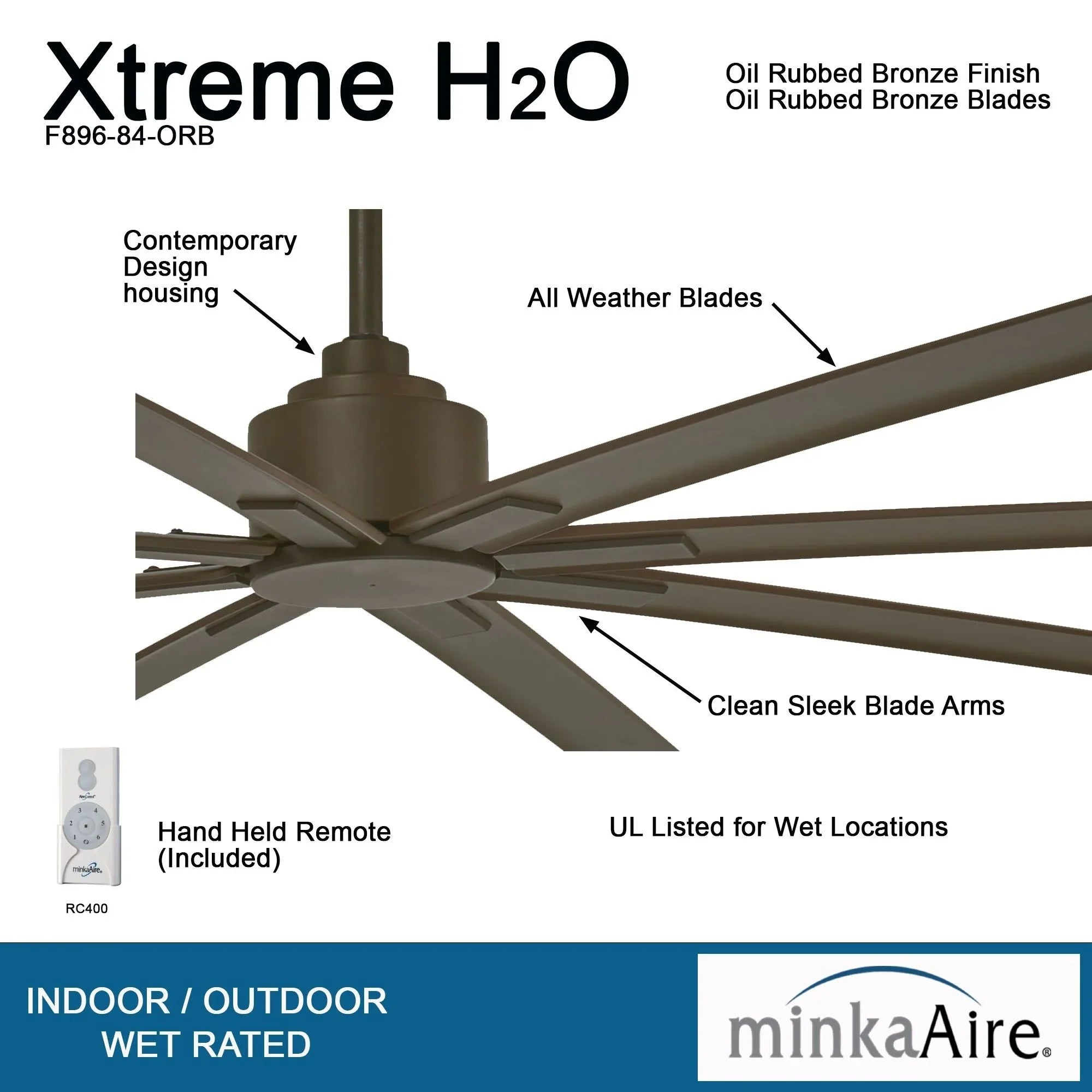 Xtreme H2O 84" Large Windmill Outdoor Ceiling Fan with Remote, Oil Rubbed Bronze