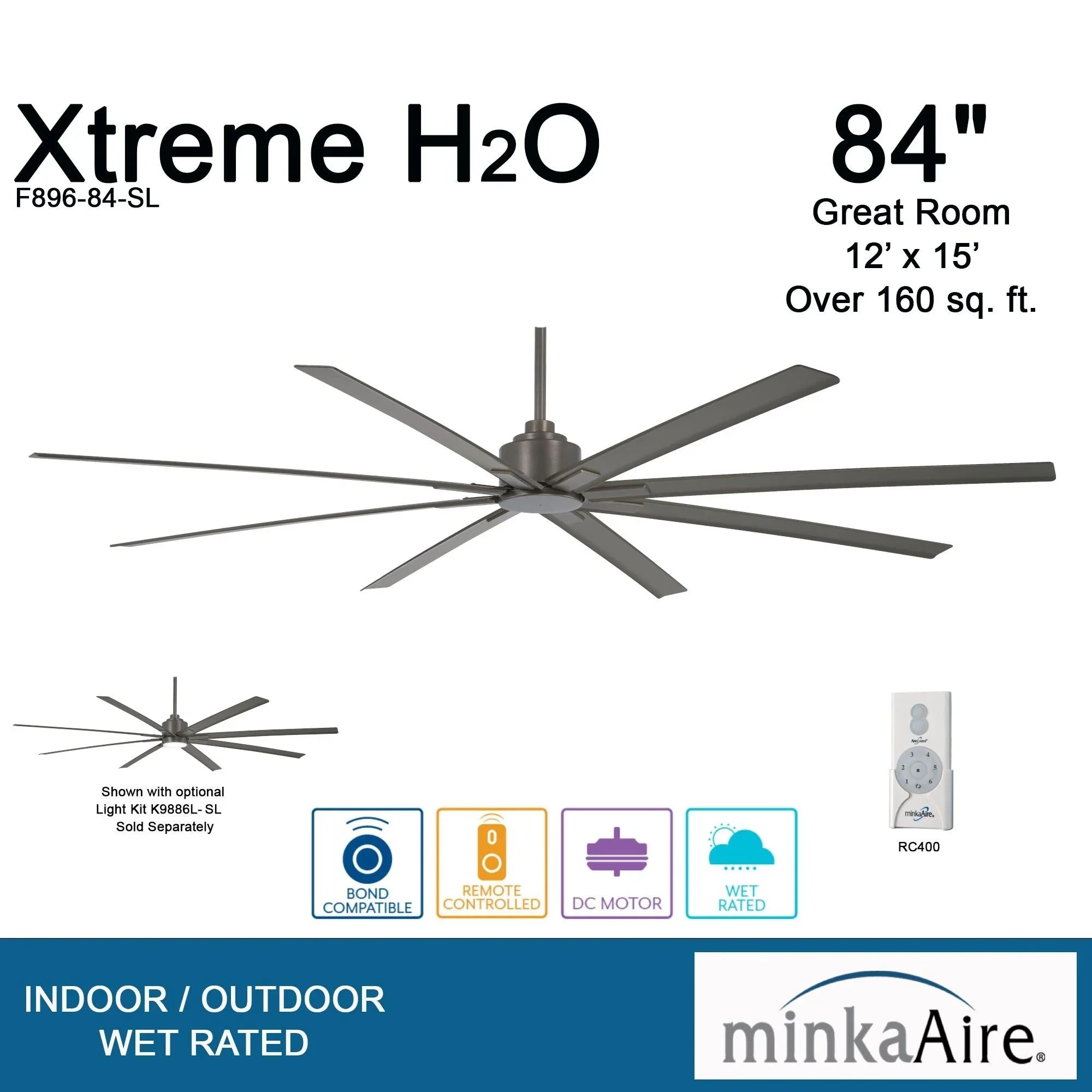 Xtreme H2O 84" Large Windmill Outdoor Ceiling Fan with Remote, Smoked Iron