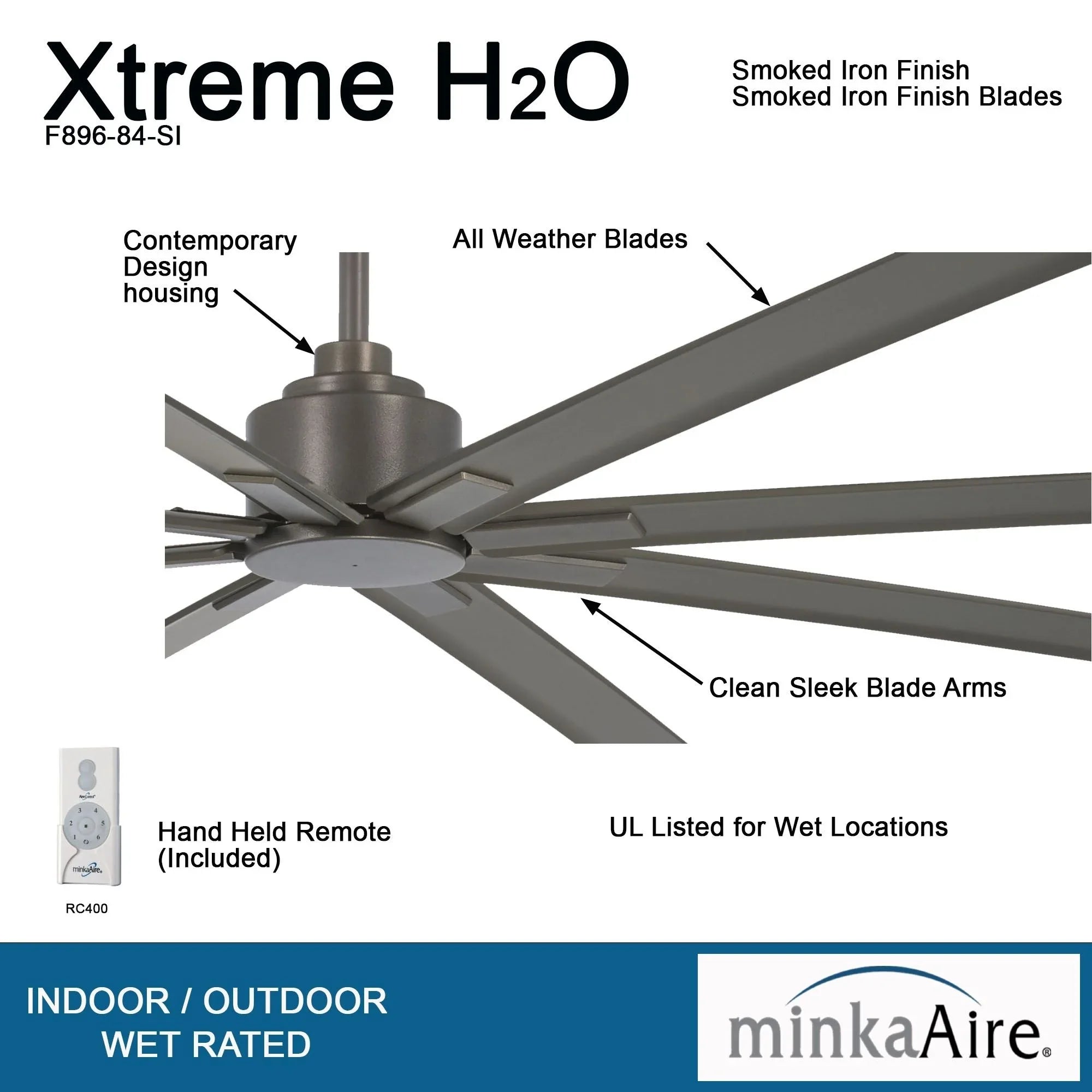 Xtreme H2O 84" Large Windmill Outdoor Ceiling Fan with Remote, Smoked Iron