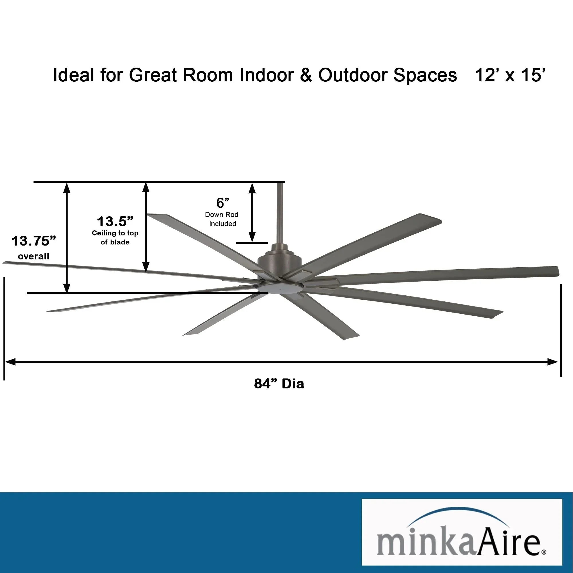 Xtreme H2O 84" Large Windmill Outdoor Ceiling Fan with Remote, Smoked Iron