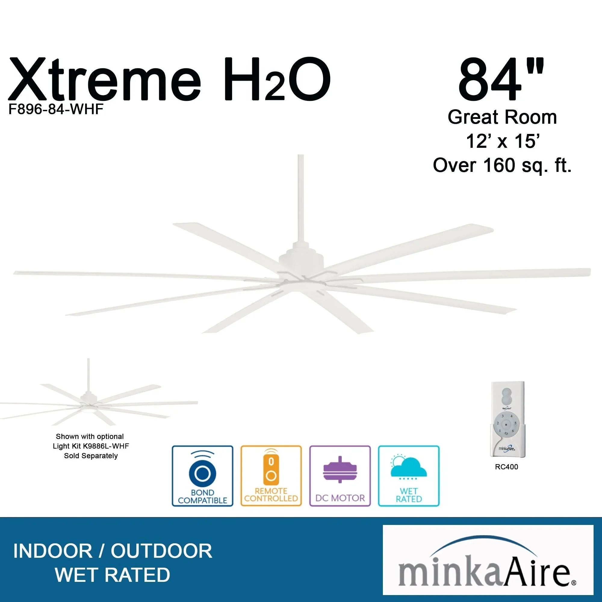 Xtreme H2O 84" Large Windmill Outdoor Ceiling Fan with Remote, Flat White